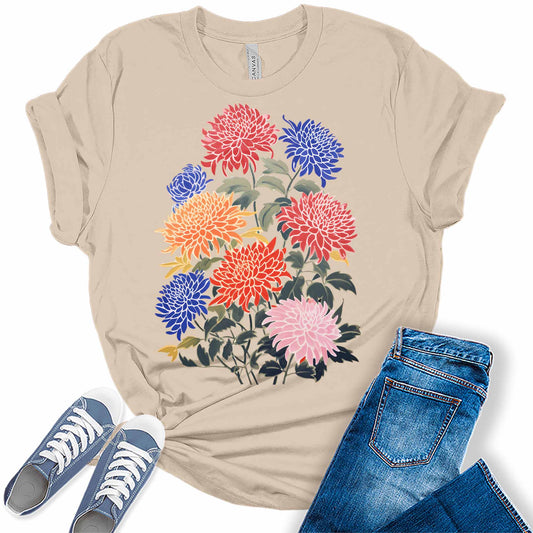 Womens Floral Shirts Wildflower Tshirts Vintage Graphic Tees Summer Plus Size Tops