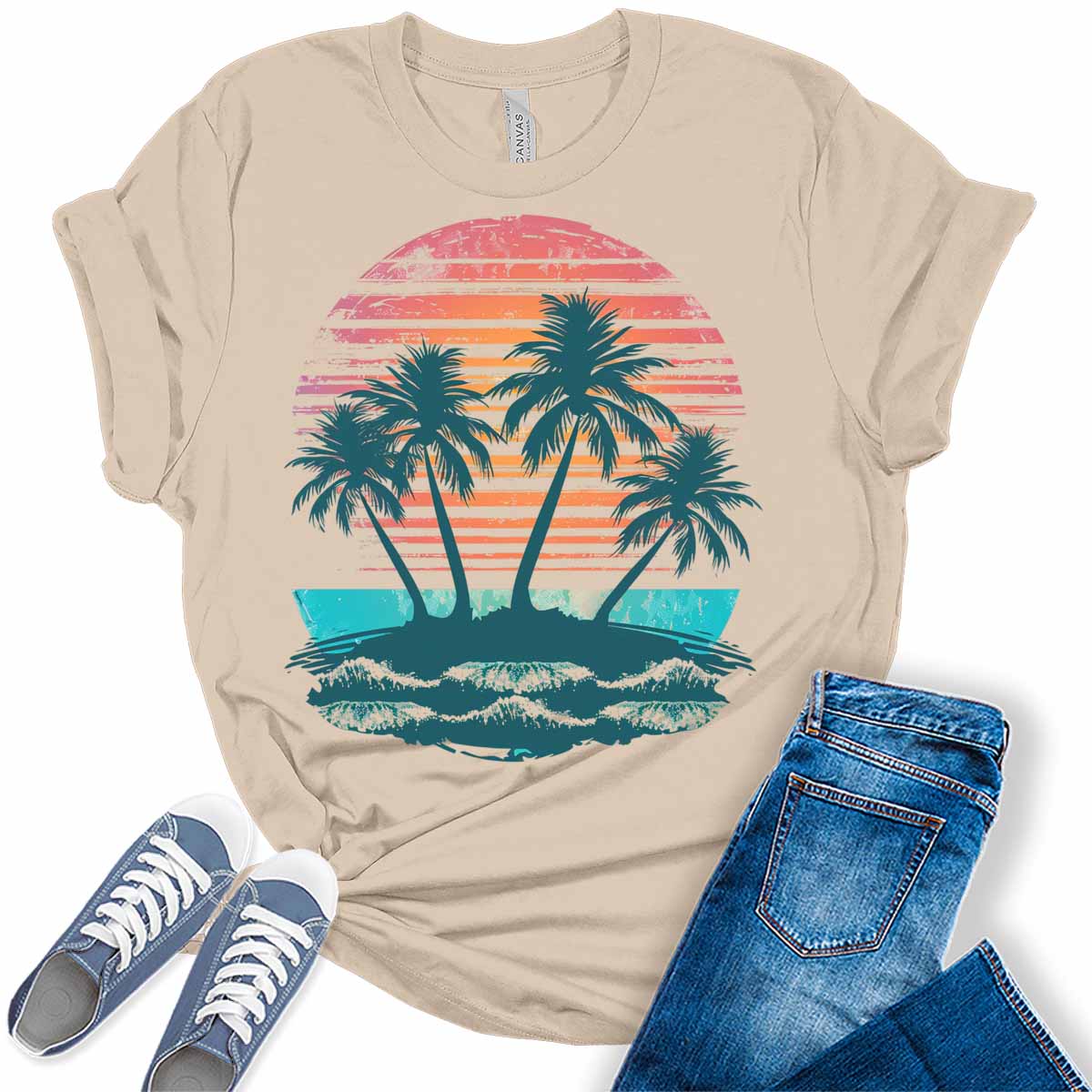 Womens Summer Tops Vintage Beach Shirts Trendy Plus Size Graphic Tees