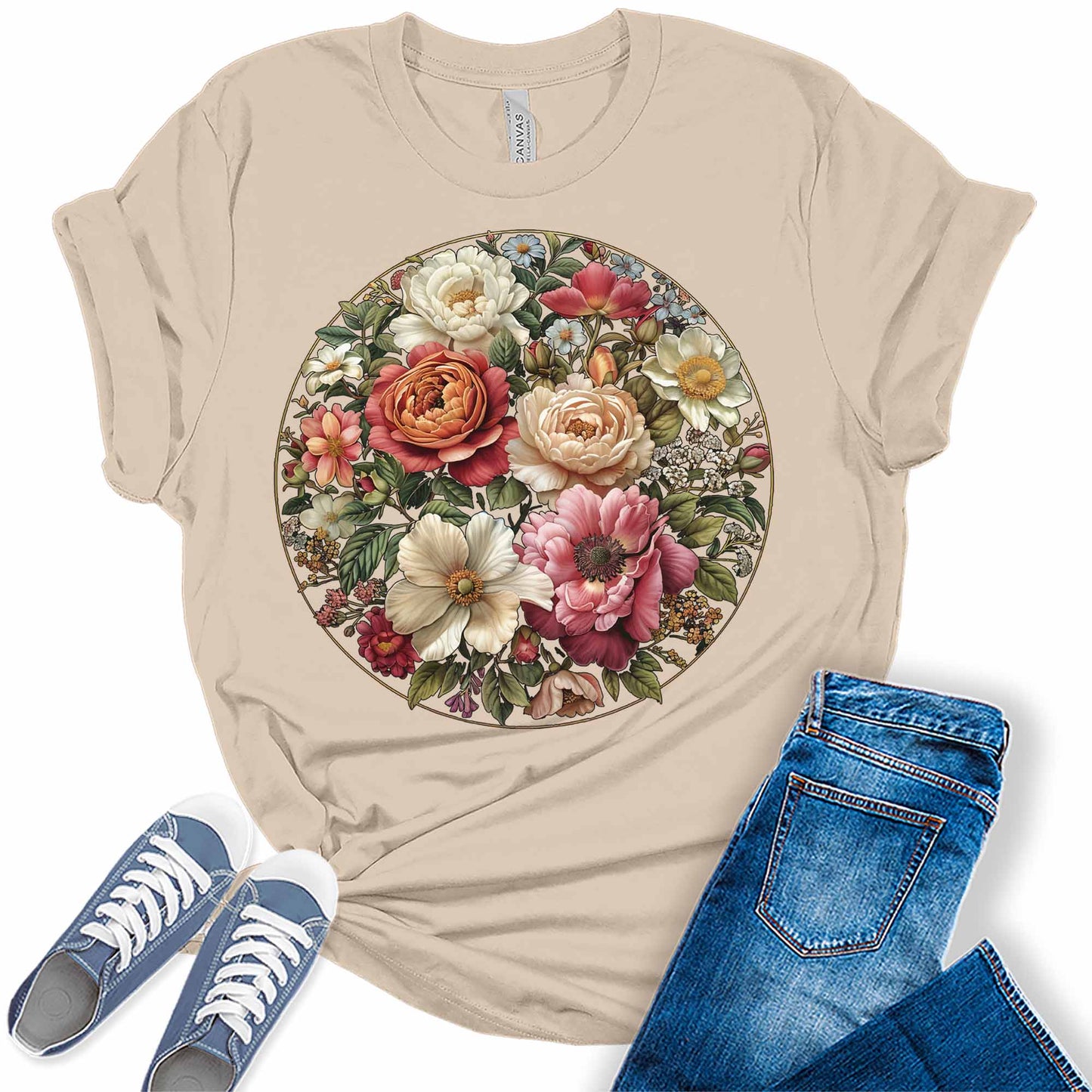 Rose Shirt Vintage Cottagecore Wildflowers T Shirt Trendy Graphic Tees for Women