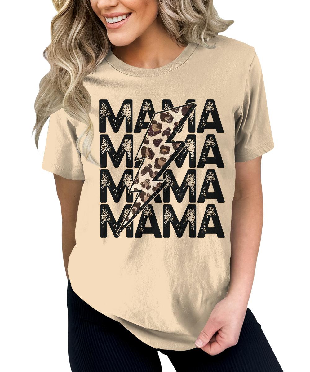 Mama Shirt Cute Thunder Leopard Letter Print Graphic Tees for Women Retro Tops