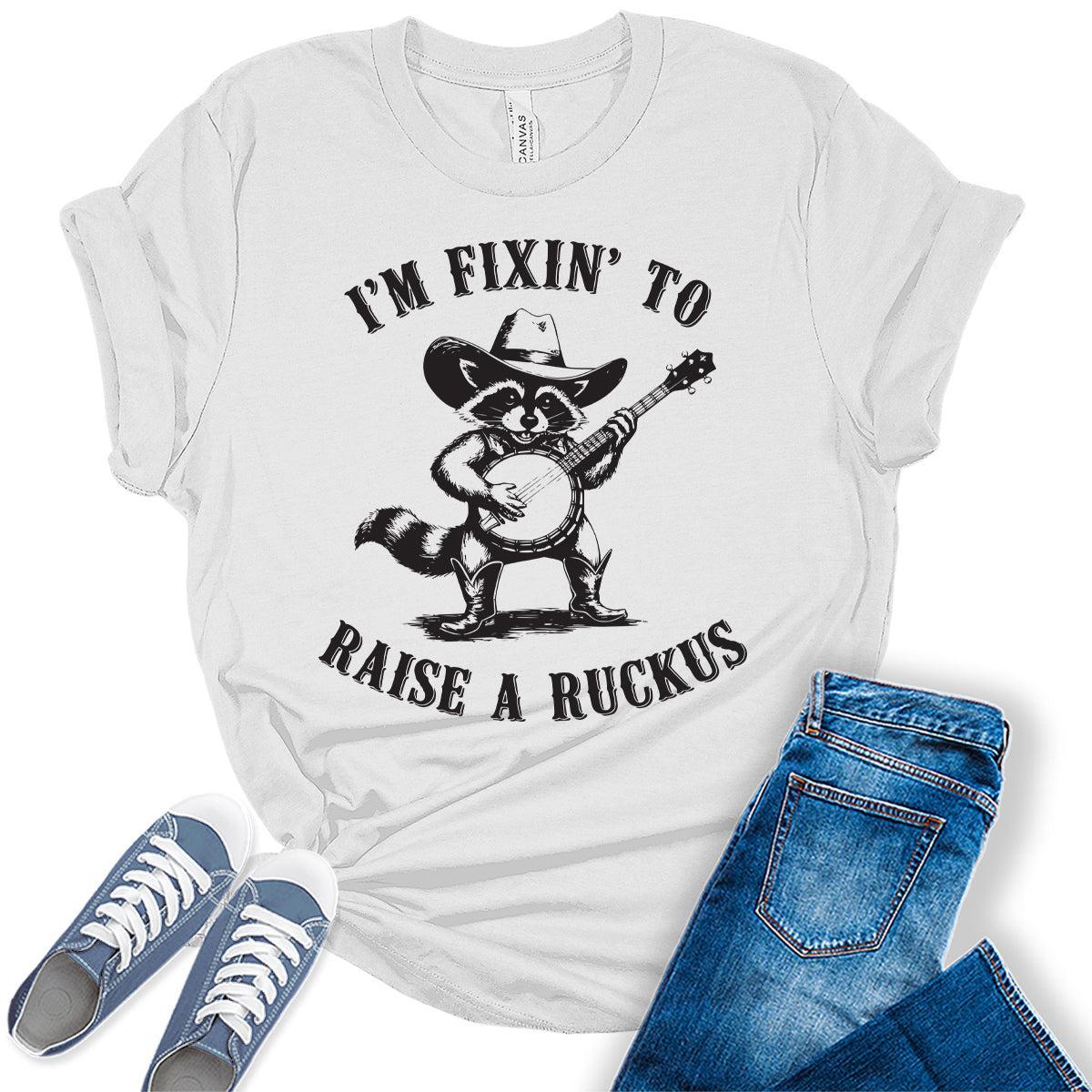 Women's Funny Raccoon Shirts For Teens Western Raise A Ruckus Graphic Tees Bella Plus Sized Tops