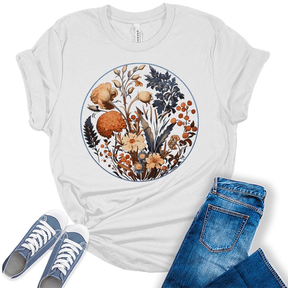 Floral Shirts Womens Graphic Tees Vintage Wildflower Spring Cottagecore Aesthetic T Shirts Bella Summer Tops