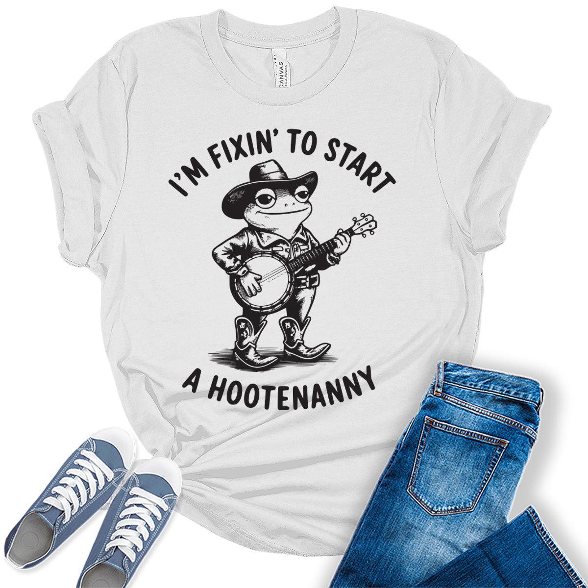 Women's Funny Frog Shirts For Teens Western Hootenanny Graphic Tees Bella Plus Sized Tops