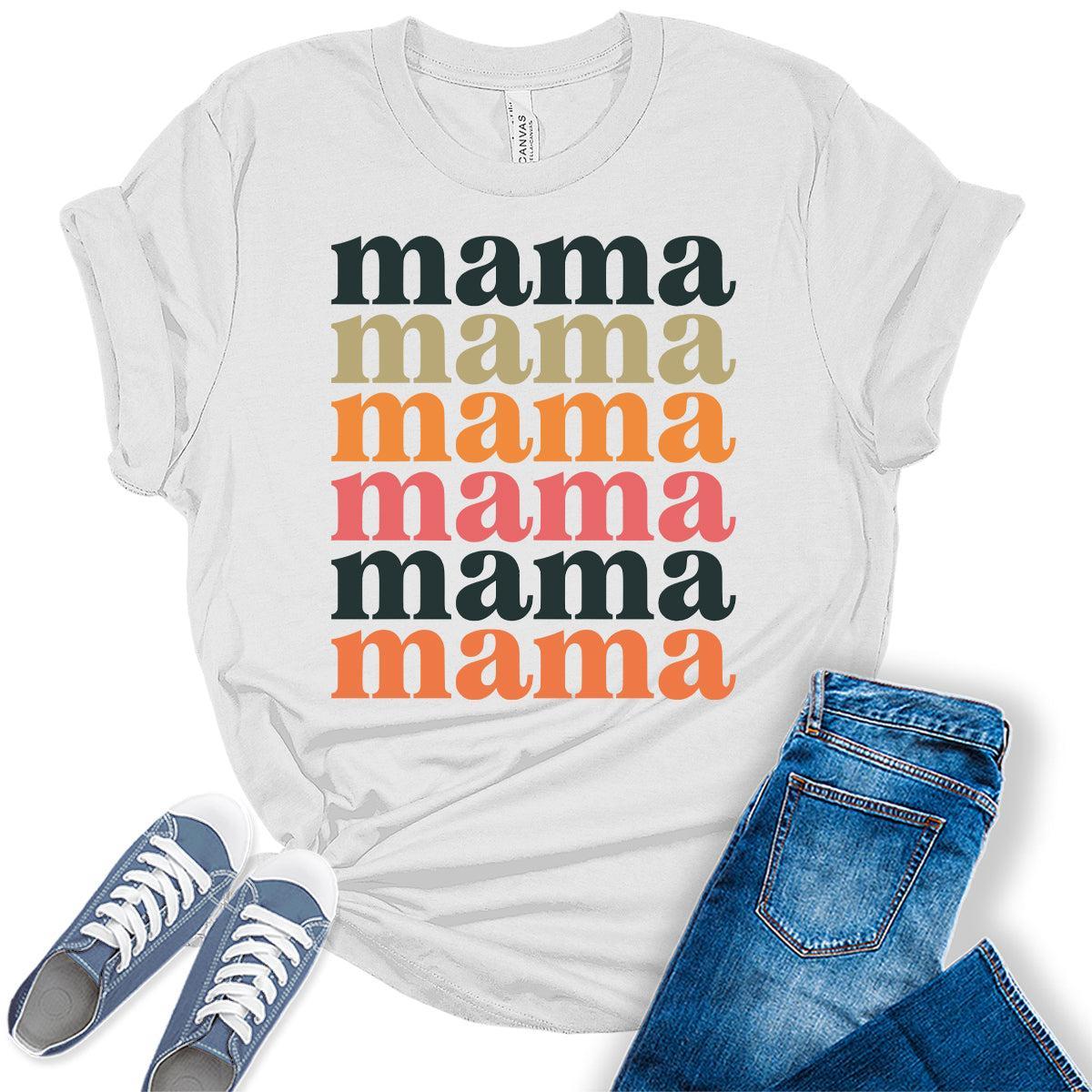 Women's Mama Shirts Vintage Mom Casual Graphic Tees Bella Plus Sized Tops