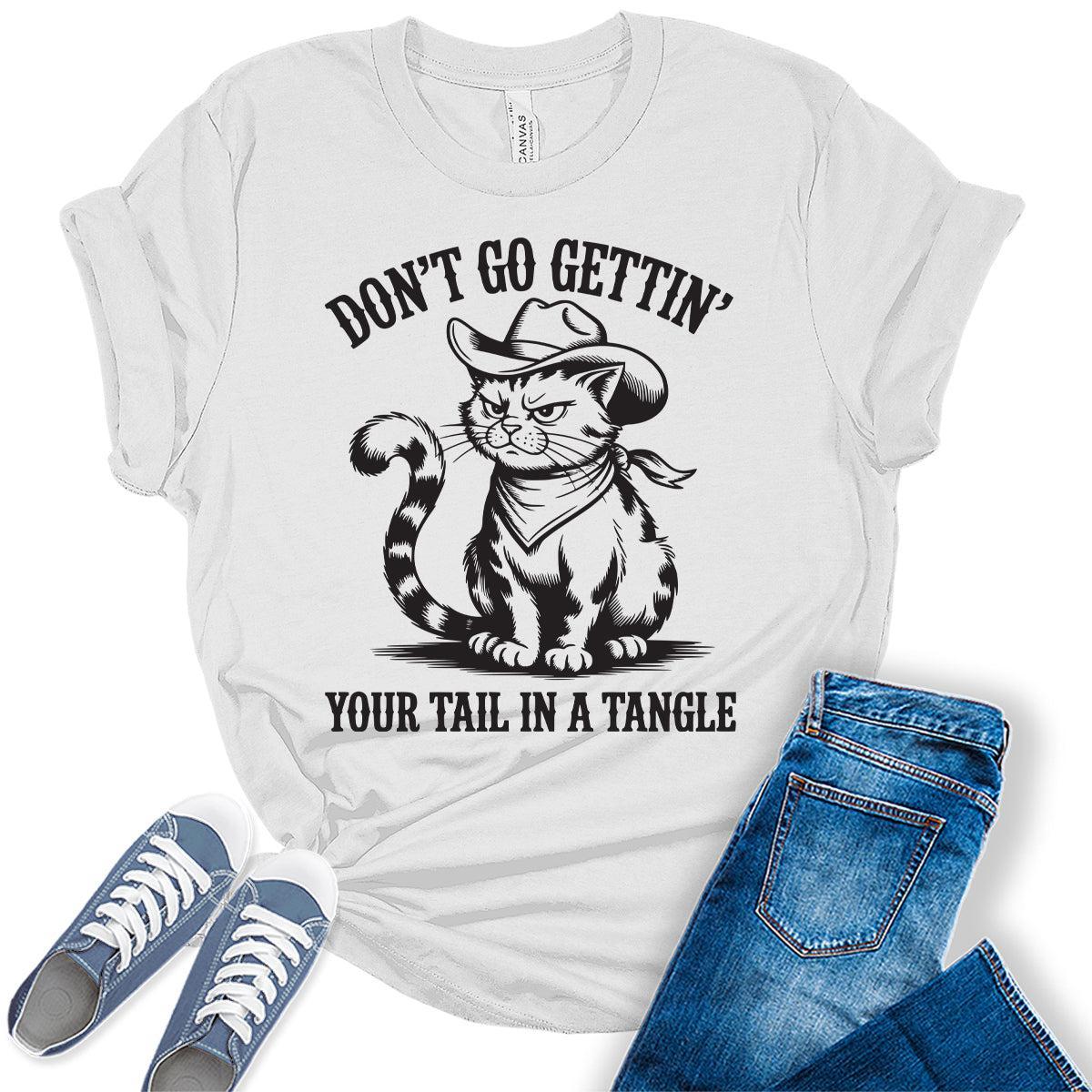 Women's Funny Cat Shirts For Teens Western Tail In Tangle Graphic Tees Bella Plus Sized Tops