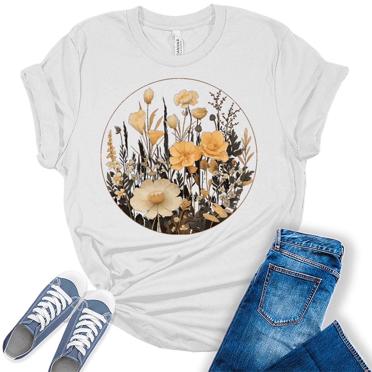 Floral Shirts Womens Graphic Tees Vintage Wildflower Spring Cottagecore T Shirts Bella Summer Tops