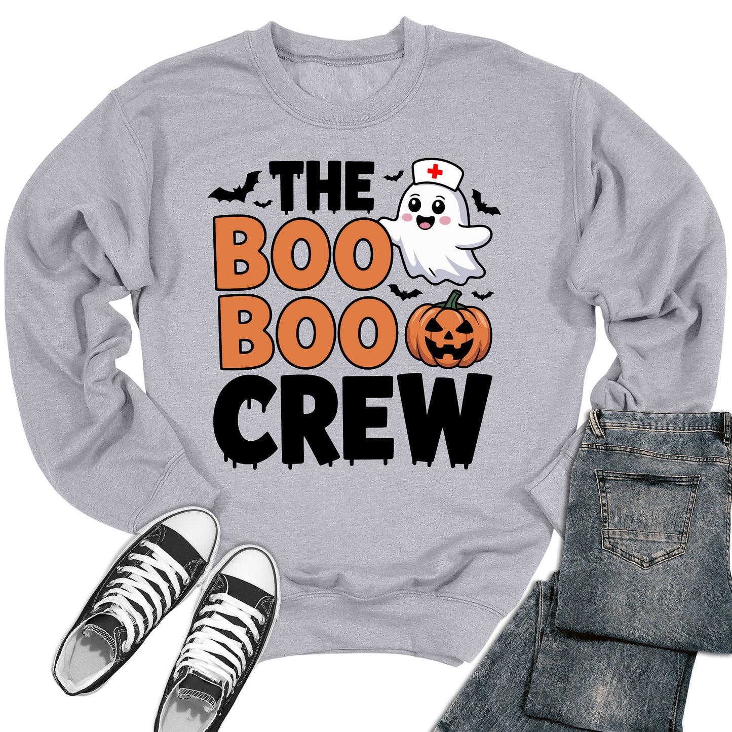Boo Boo Crew Nurse Sweatshirt Halloween Ghost Pumpkin Crewneck Sweater