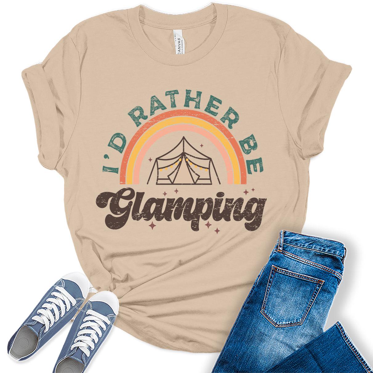 I'd Rather Be Glamping Womens Hiking Mountain Shirt Camping Graphic Tees