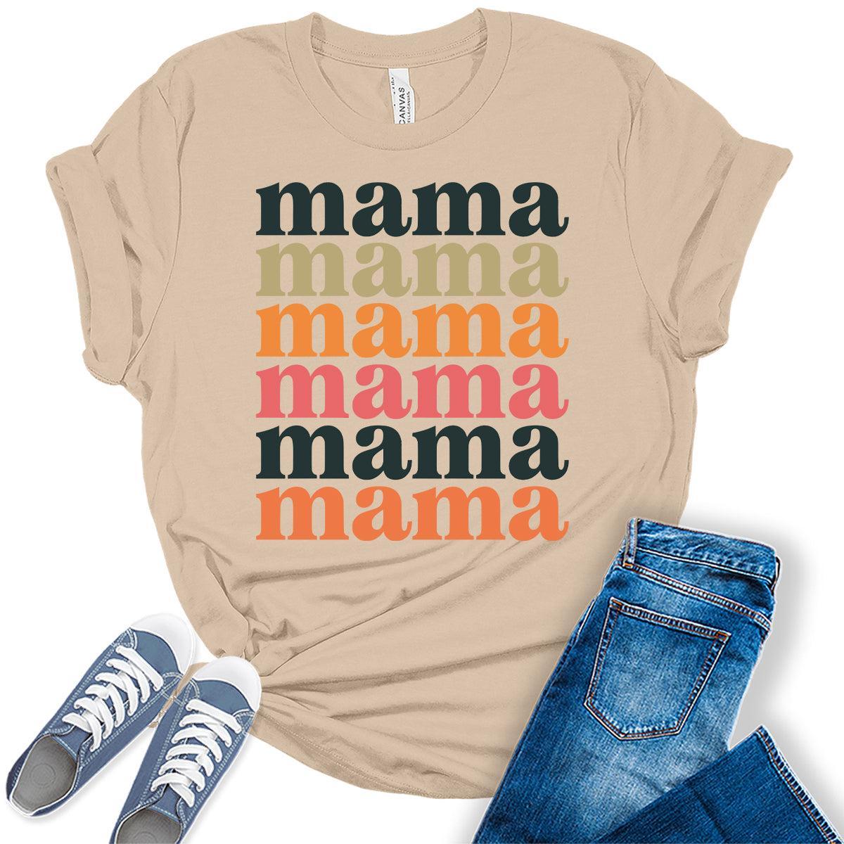 Women's Mama Shirts Vintage Mom Casual Graphic Tees Bella Plus Sized Tops