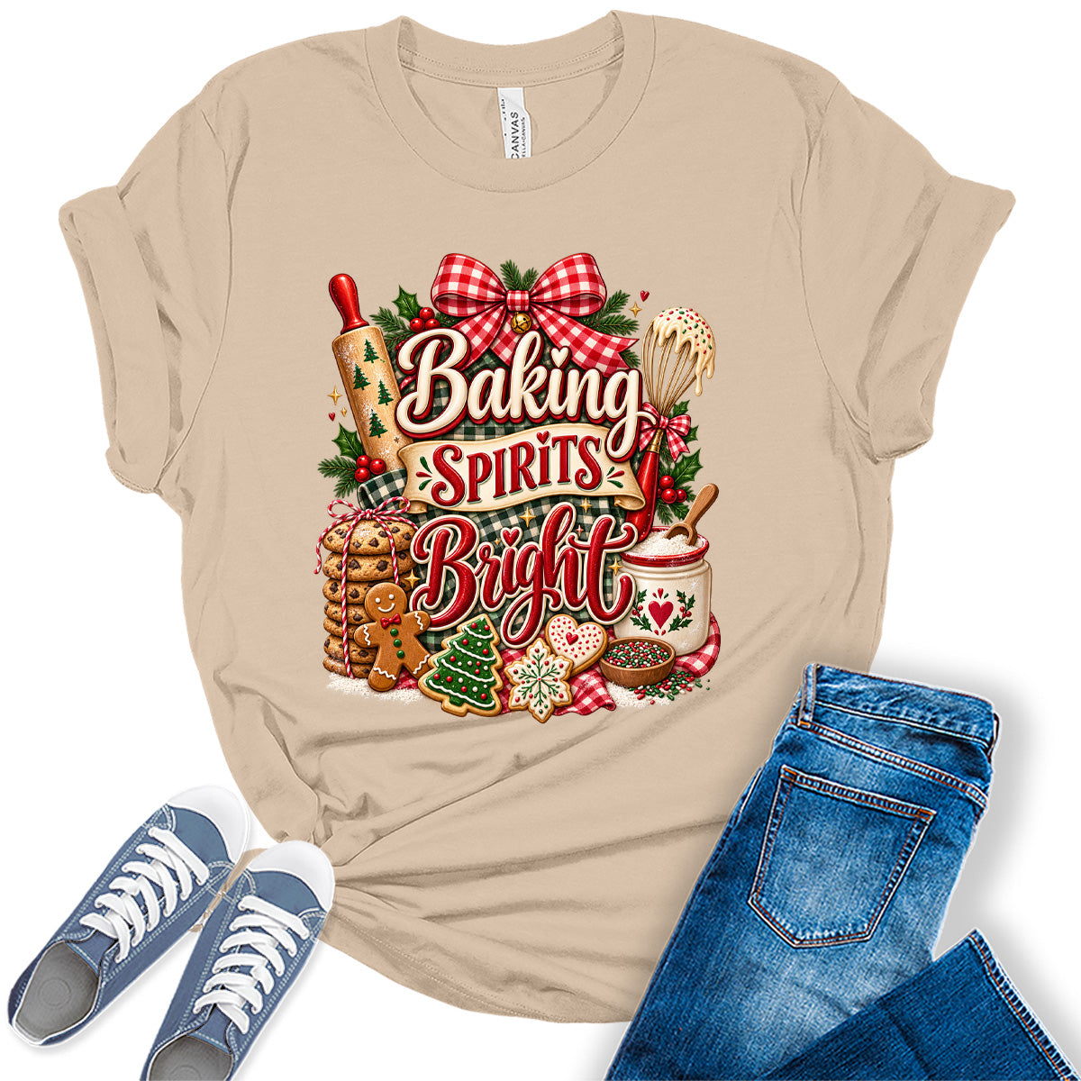 GyftWear Baking Spirits Bright Christmas Baking Women's Graphic Tee Shirt