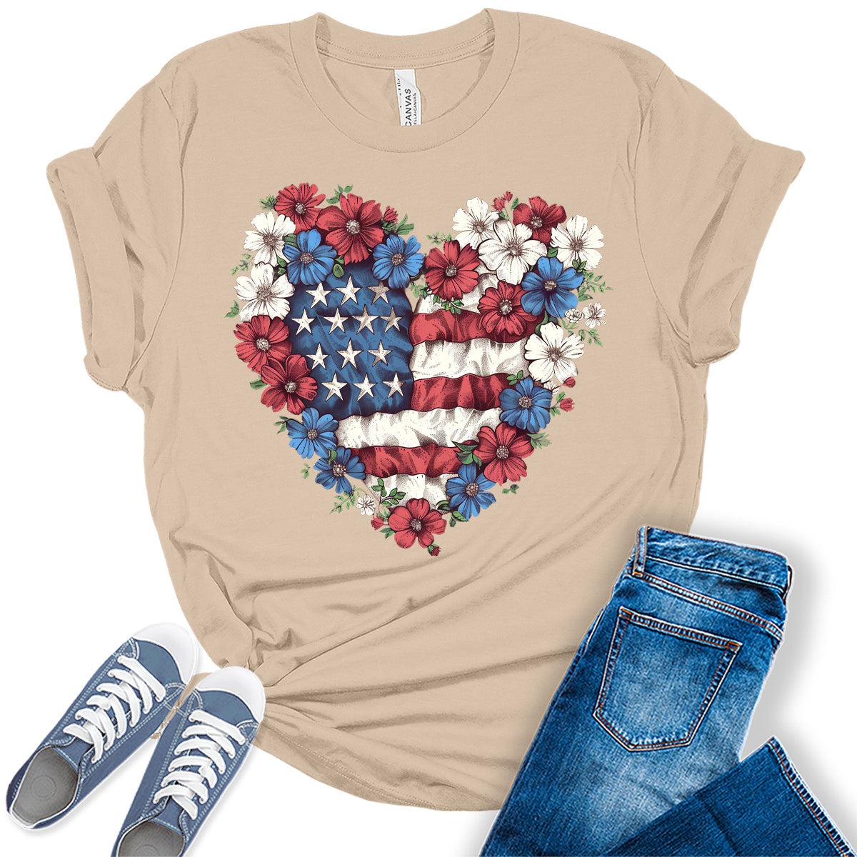 Patriotic Heart American Flag Graphic Tees for Women 4th of July