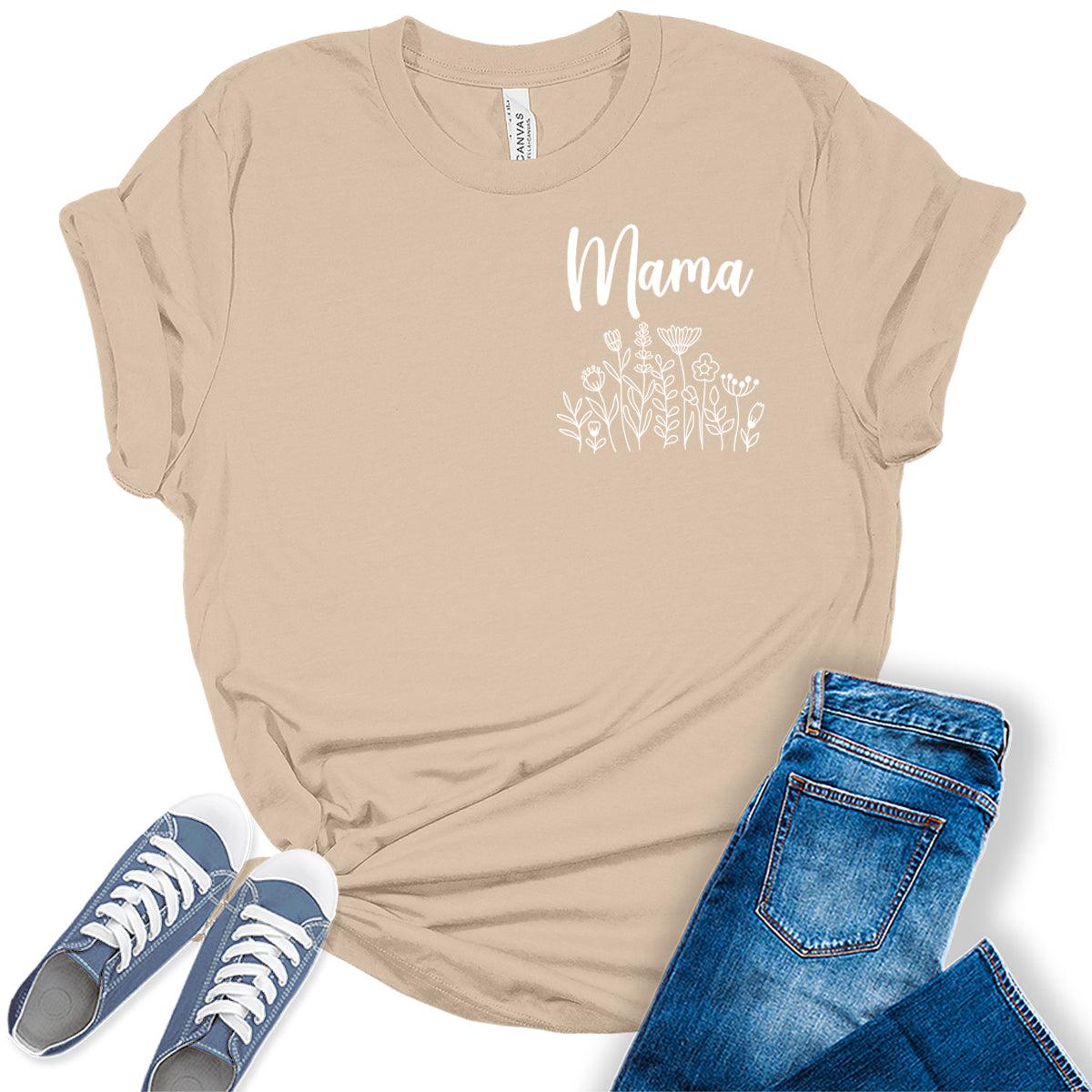 Mama Shirt Floral Mom Letter Print T Shirt Womens Graphic Tees