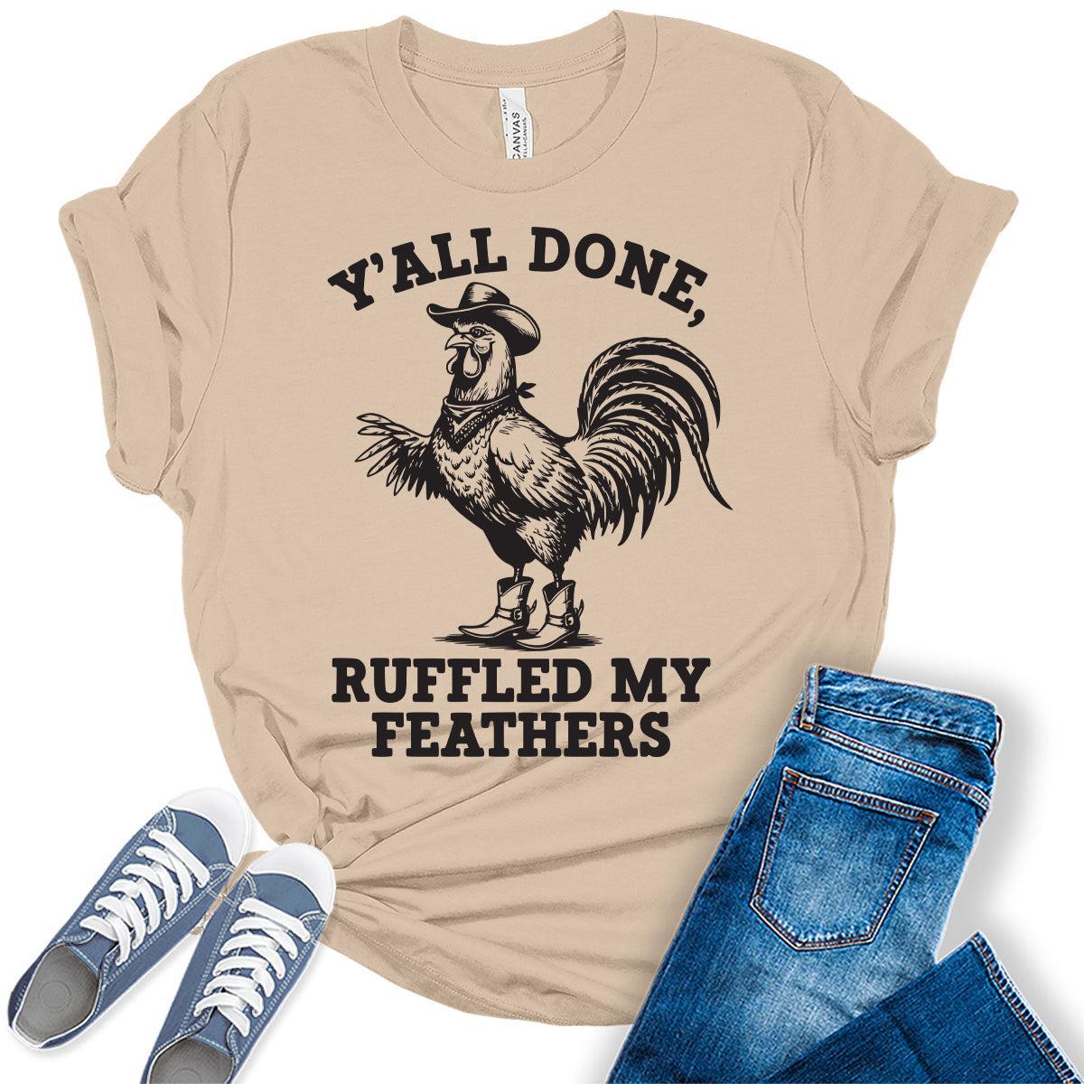 Women's Funny Chicken Shirts For Teens Western Ruffled Feathers Graphic Tees Bella Plus Sized Tops