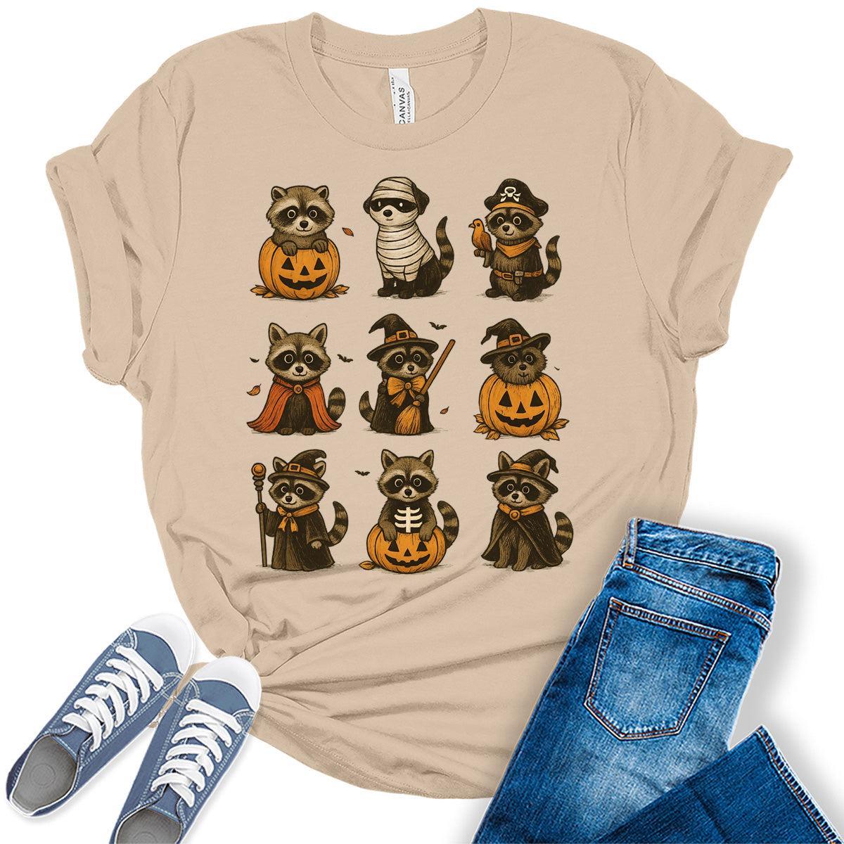 Raccoon Halloween Shirts For Women Cute Funny Bella Plus Size Tops