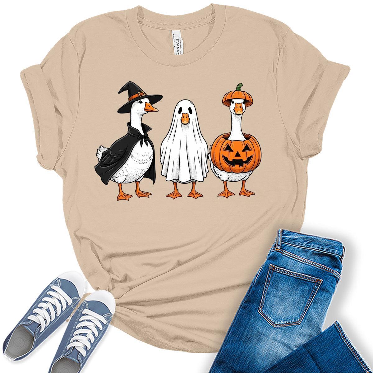 Goose Halloween Shirt Womens Funny Pumpkin Ghost Fall Cute Plus Size Vintage Graphic Tees