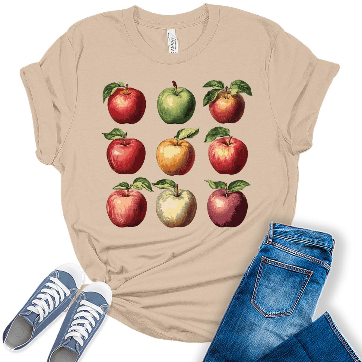 Womens Cute Apple Fruits Graphic Tees