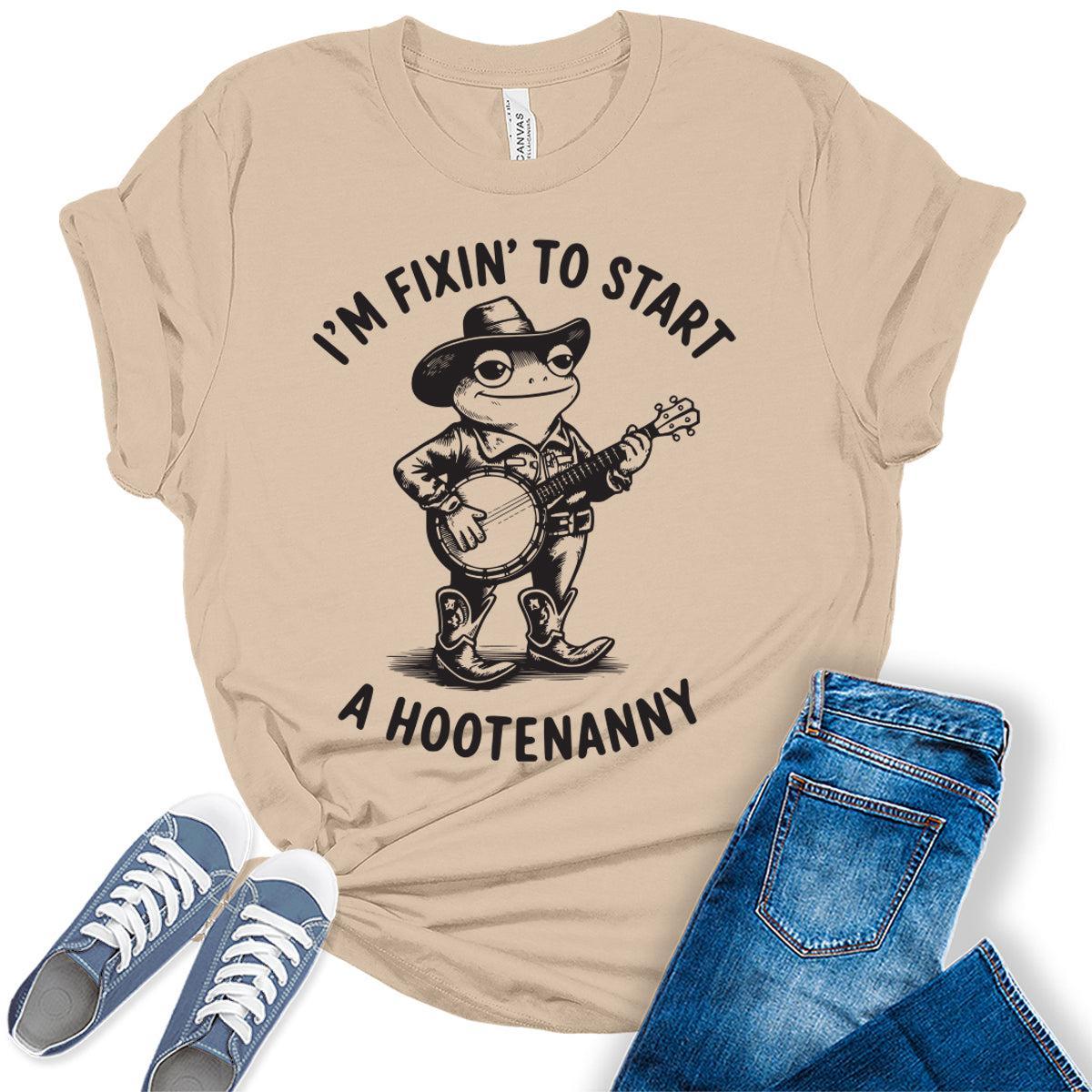 Women's Funny Frog Shirts For Teens Western Hootenanny Graphic Tees Bella Plus Sized Tops