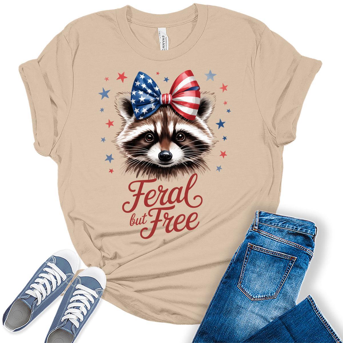 Feral And Free Women's Racoon 4th of July Patriotic Graphic Tee