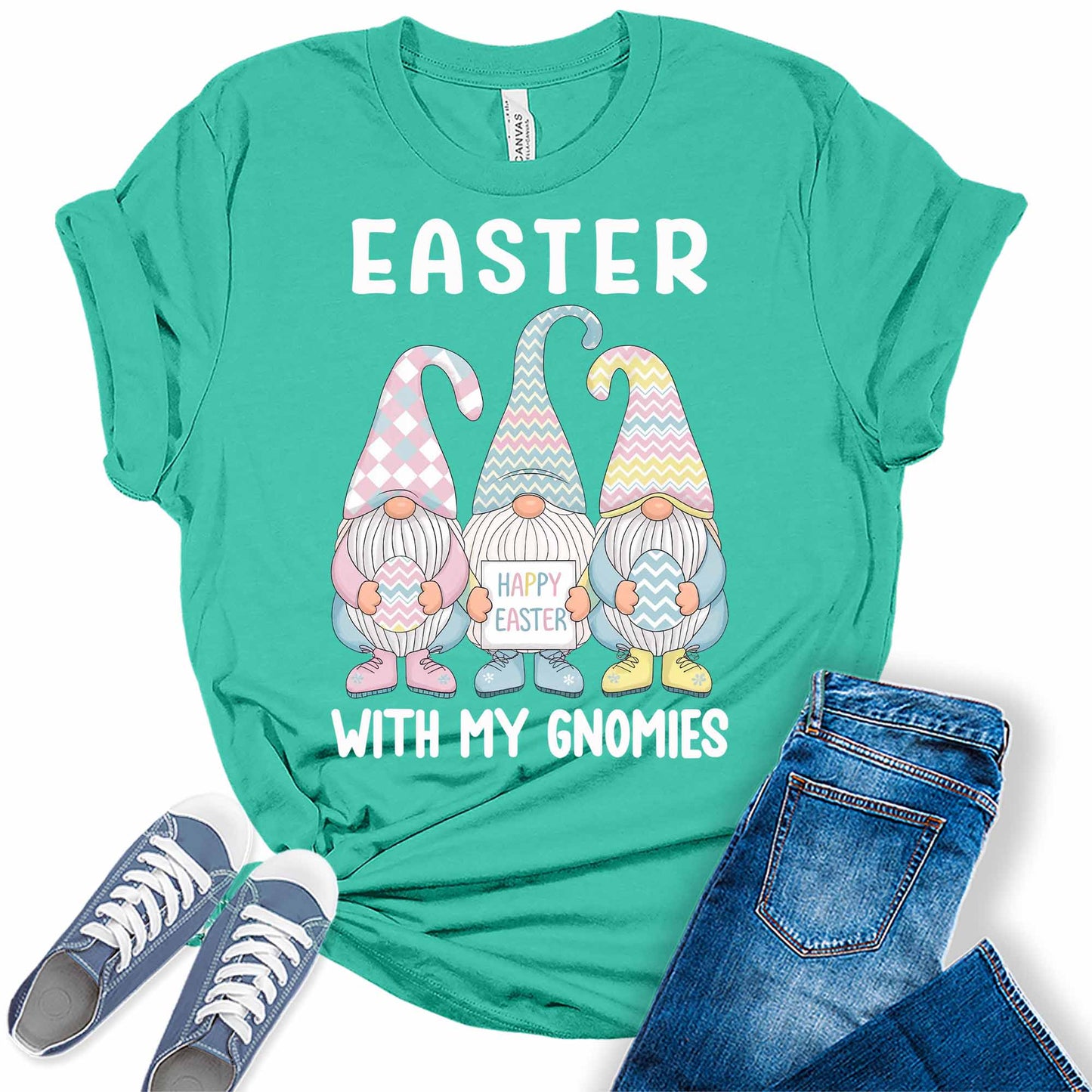 Women's Tops Happy Easter With My Gnomies Shirt Trendy Graphic Tees