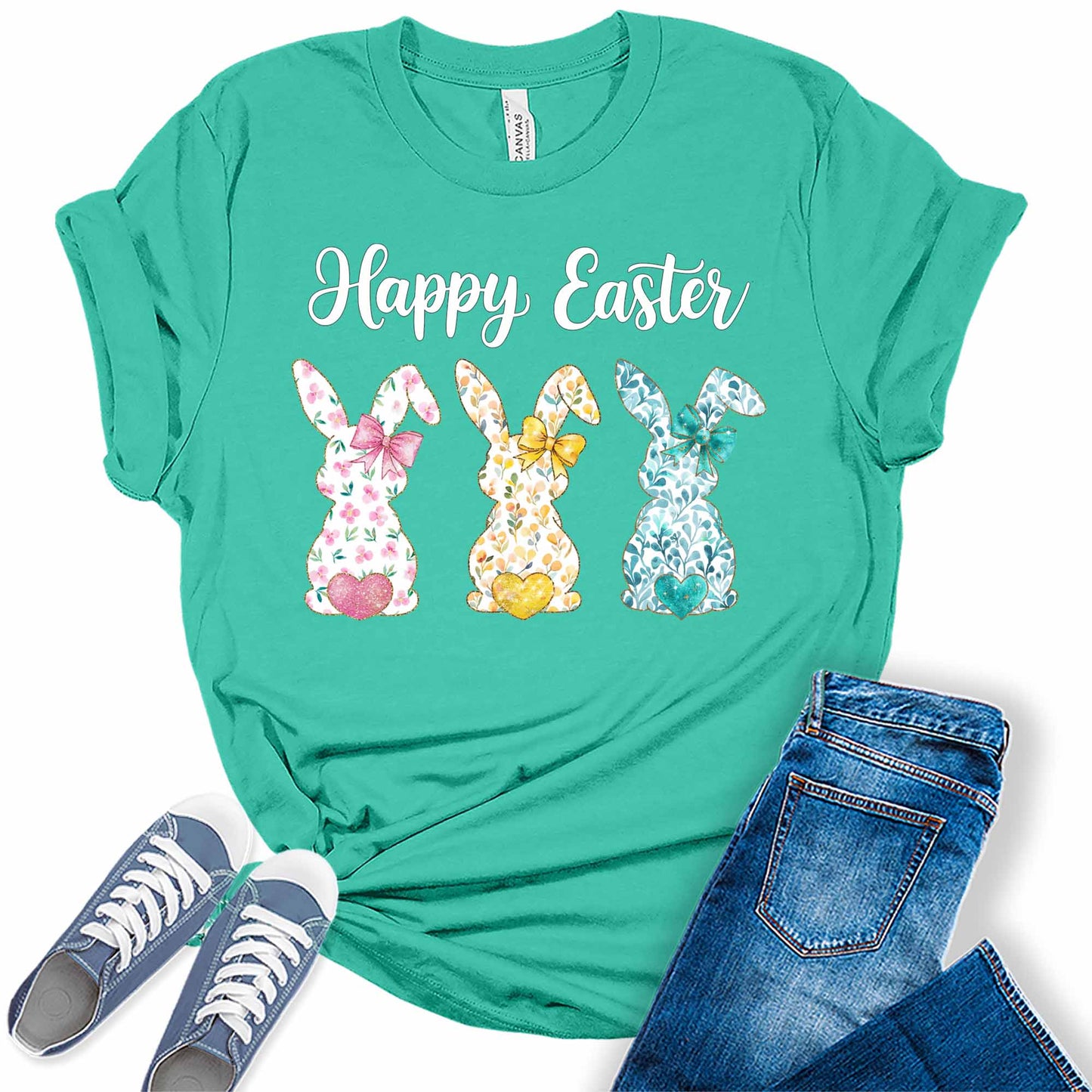 Women's Tops Happy Easter Bunnies Shirt Trendy Graphic Tees