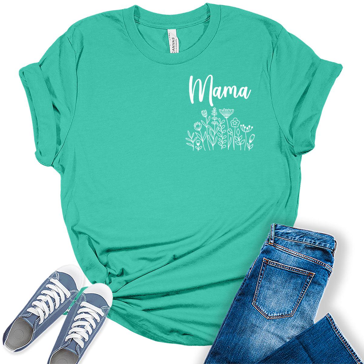 Mama Shirt Floral Mom Letter Print T Shirt Womens Graphic Tees