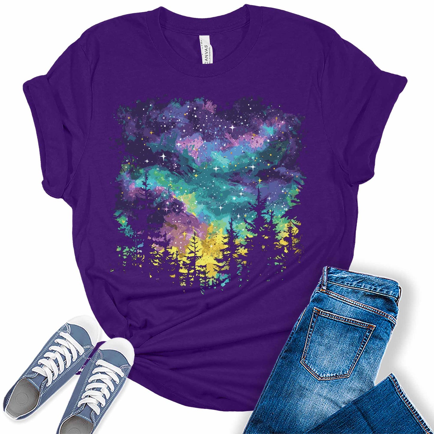 Women's Mardi Gras Shirt Northern Lights Night Sky Graphic Tees