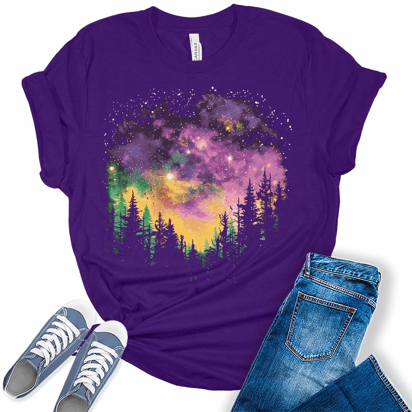 Women's Mardi Gras Shirt Northern Lights Starry Night Sky Graphic Tees