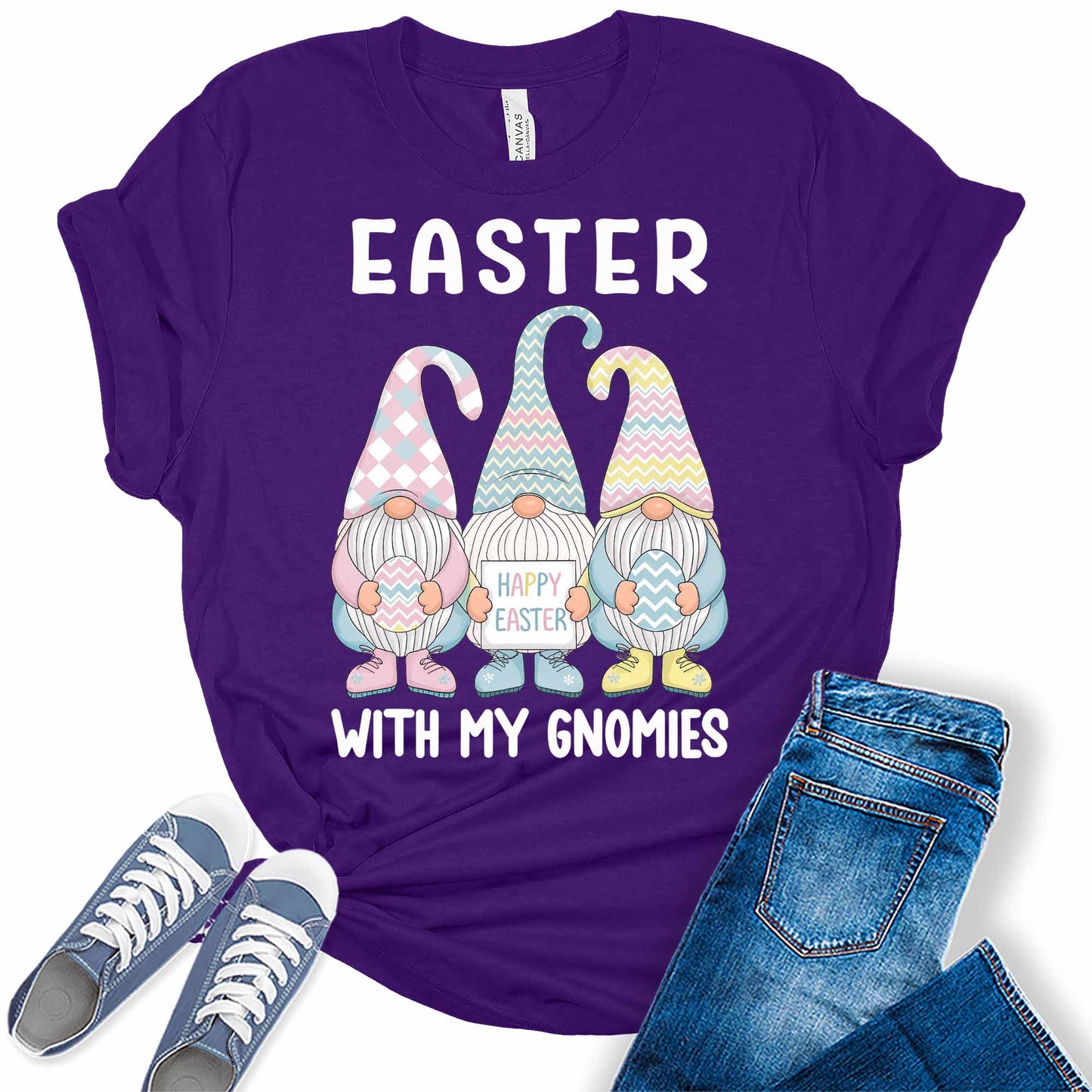 Women's Tops Happy Easter With My Gnomies Shirt Trendy Graphic Tees