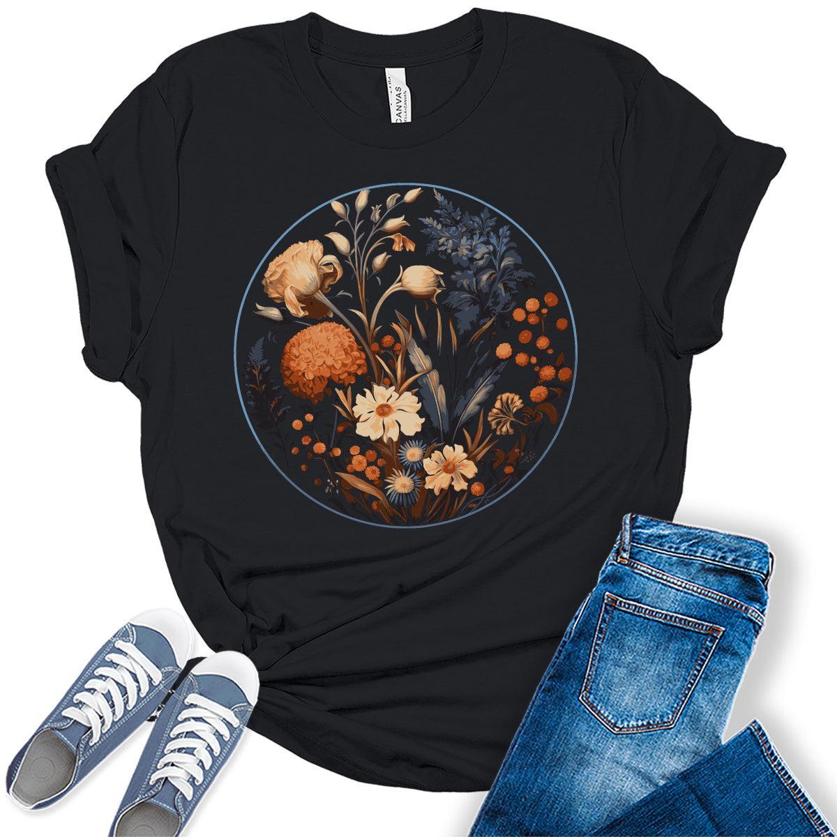 Floral Shirts Womens Graphic Tees Vintage Wildflower Spring Cottagecore Aesthetic T Shirts Bella Summer Tops
