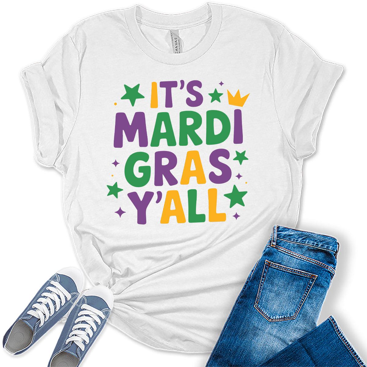 Women's It's Mardi Gras Y'All Shirt Letter Print Graphic Tees