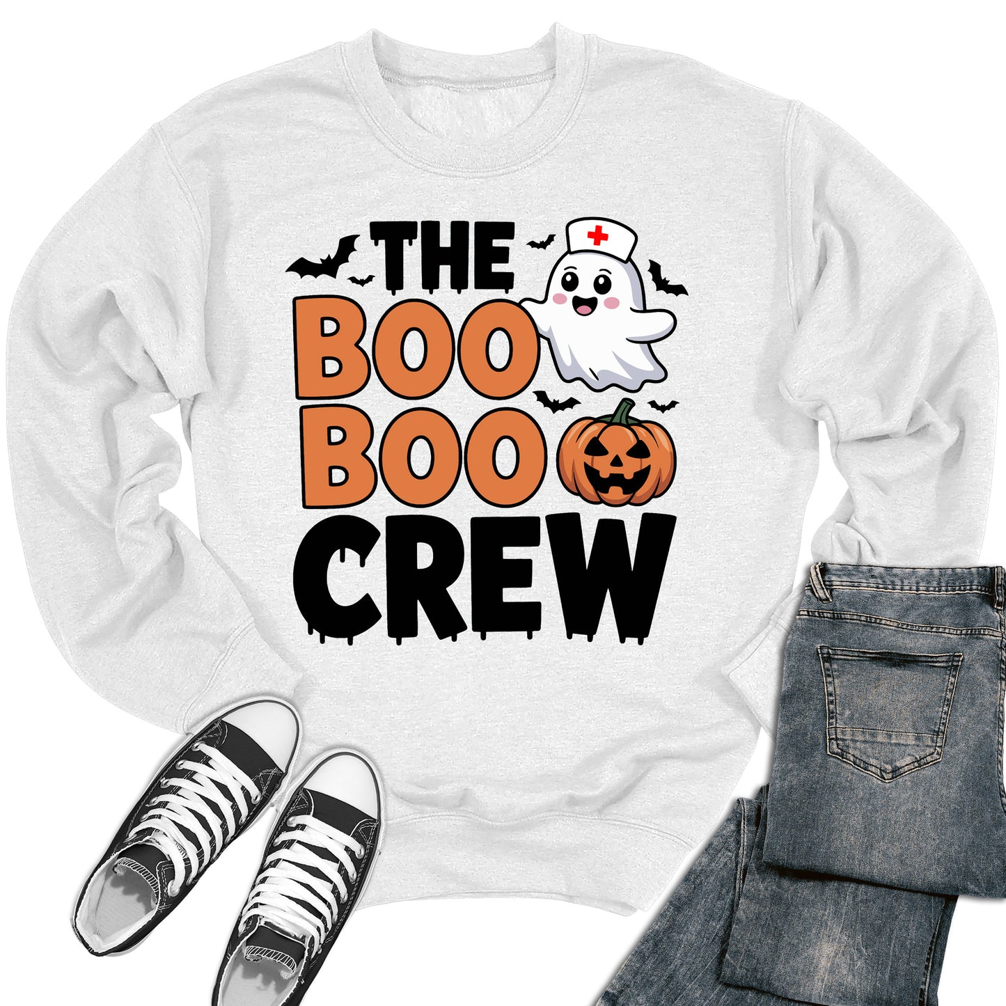 Boo Boo Crew Nurse Sweatshirt Halloween Ghost Pumpkin Crewneck Sweater