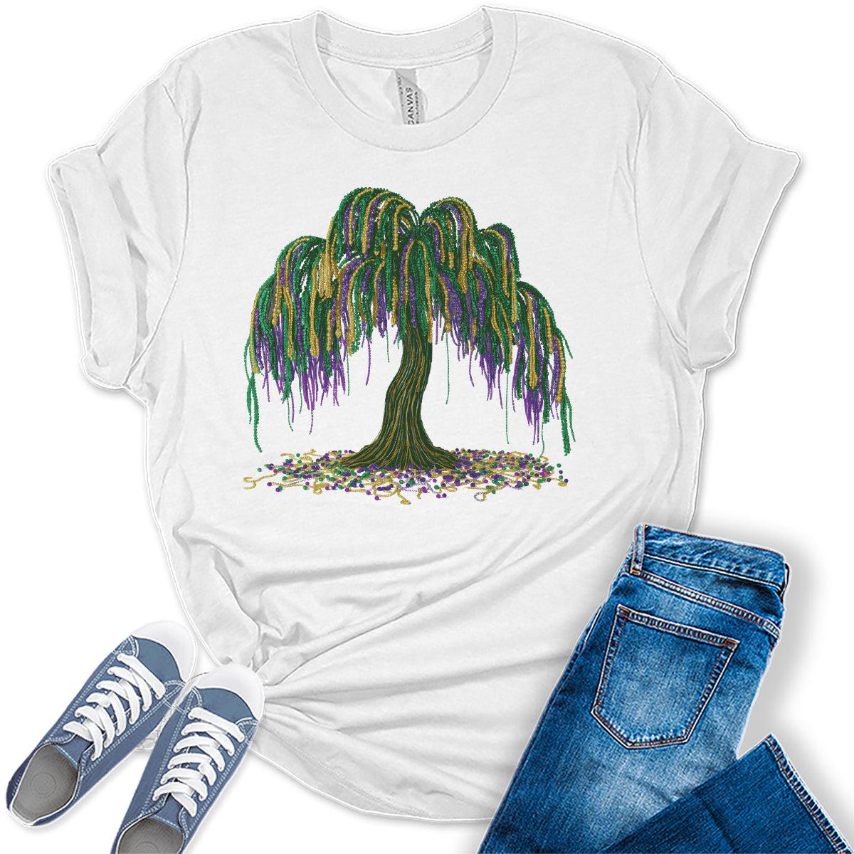 Women's Mardi Gras Tree Shirt Party Beads Graphic Tees