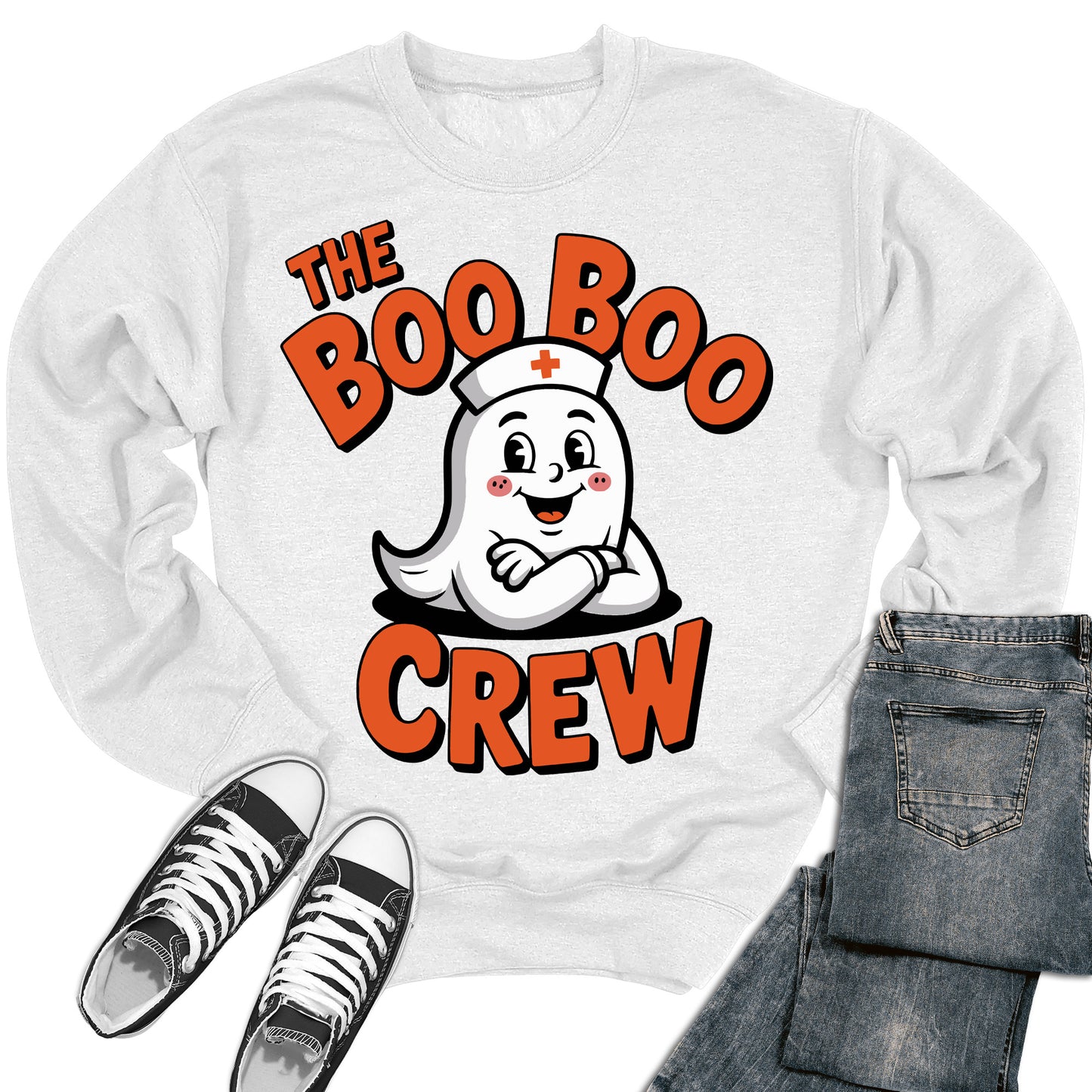 Boo Boo Crew Nurse Sweatshirt Halloween Ghost Retro Crewneck Sweater