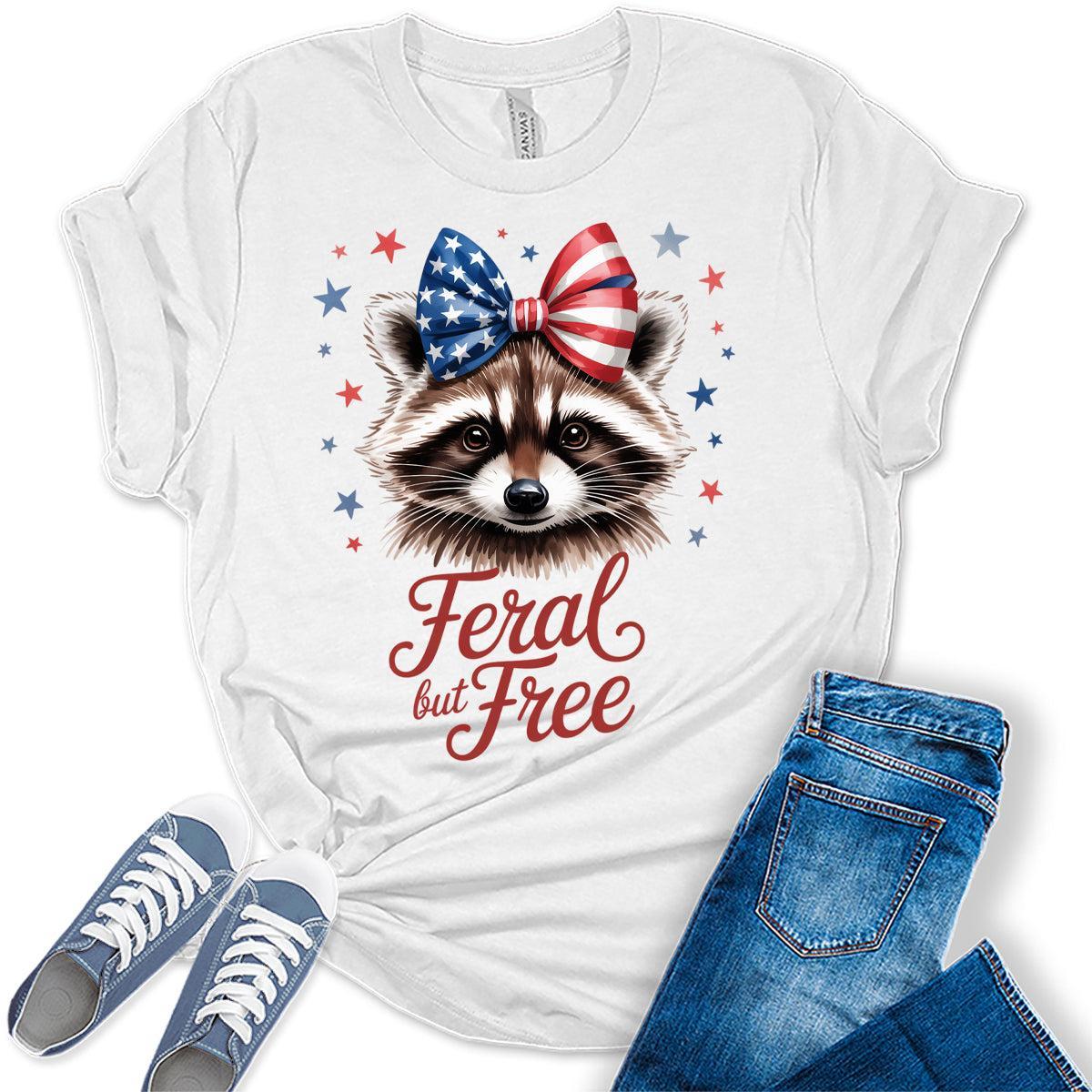 Feral And Free Women's Racoon 4th of July Patriotic Graphic Tee