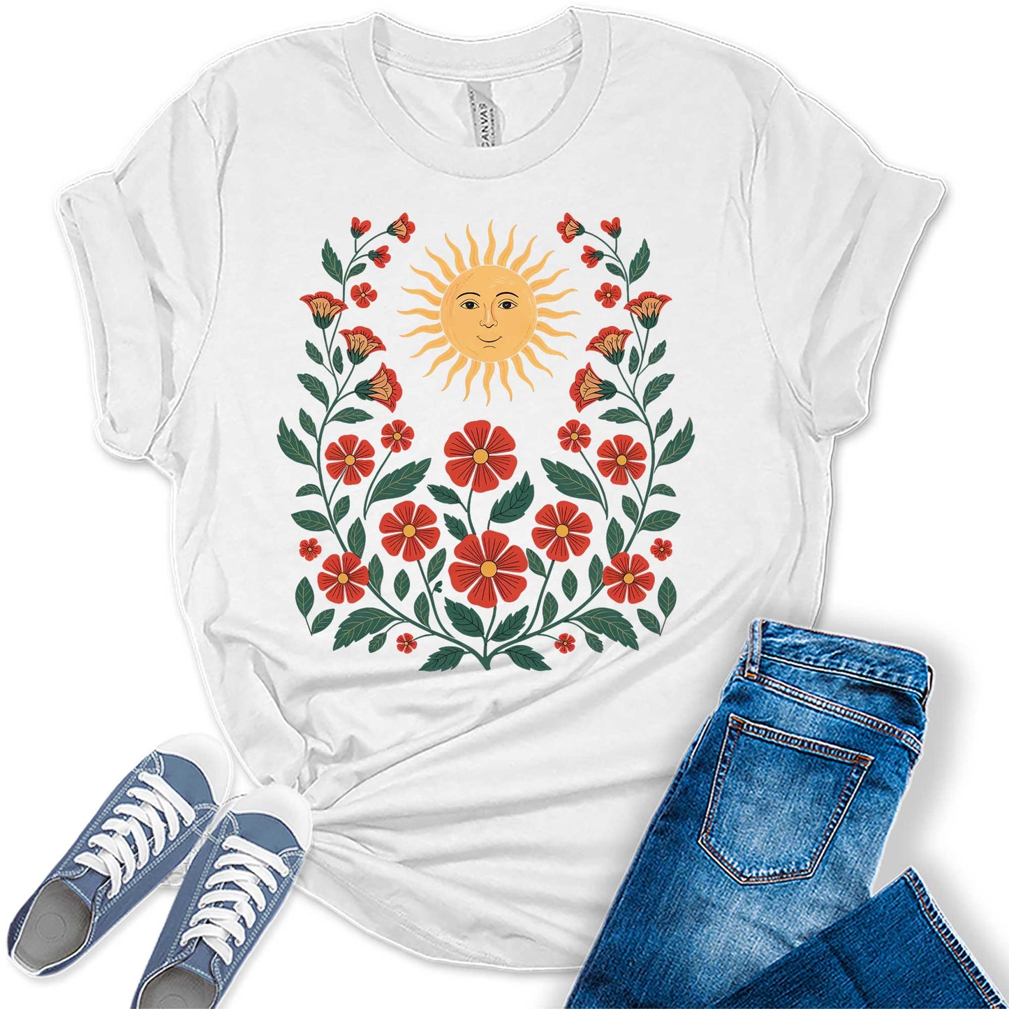 Womens Boho Flowers Wildflowers Sunshine Tee Cute Summer Graphic Shirts Short Sleeve T Shirt