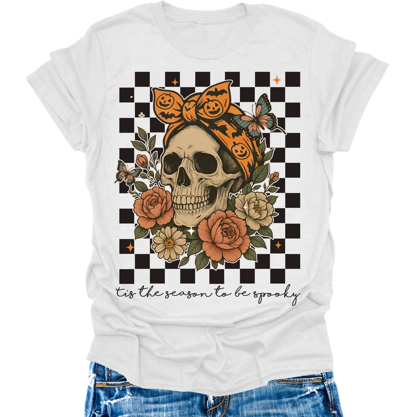 Halloween Skeleton Shirts Womens Fall T-Shirts Cute Autumn Graphic Tees Thanksgiving Tops - Halloween 64000