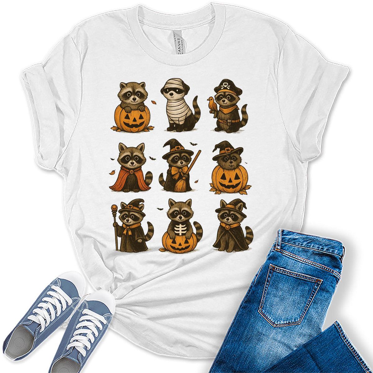 Raccoon Halloween Shirts For Women Cute Funny Bella Plus Size Tops