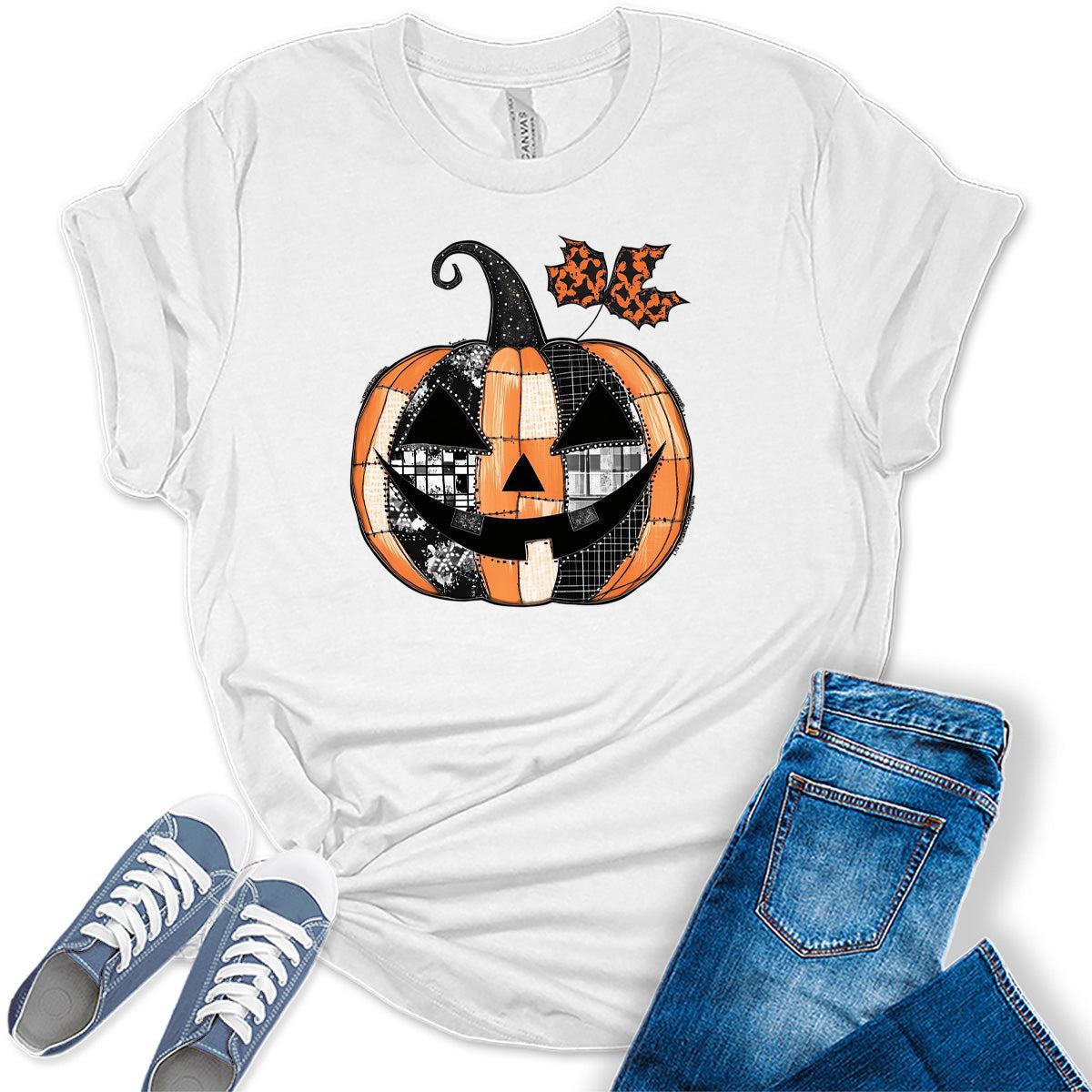 Halloween Pumpkin Shirts Womens Fall T-Shirts Cute Autumn Graphic Tees Thanksgiving Tops