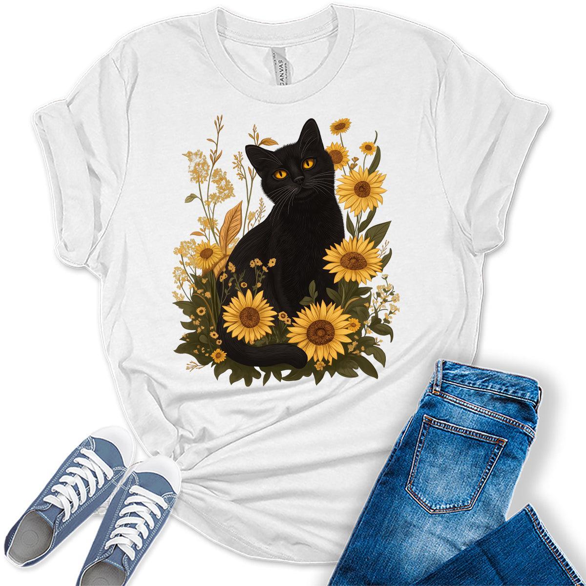 Womens Cat Shirts Sunflower Vintage Graphic Tees Spring Cottagecore T Shirts Bella Summer Tops