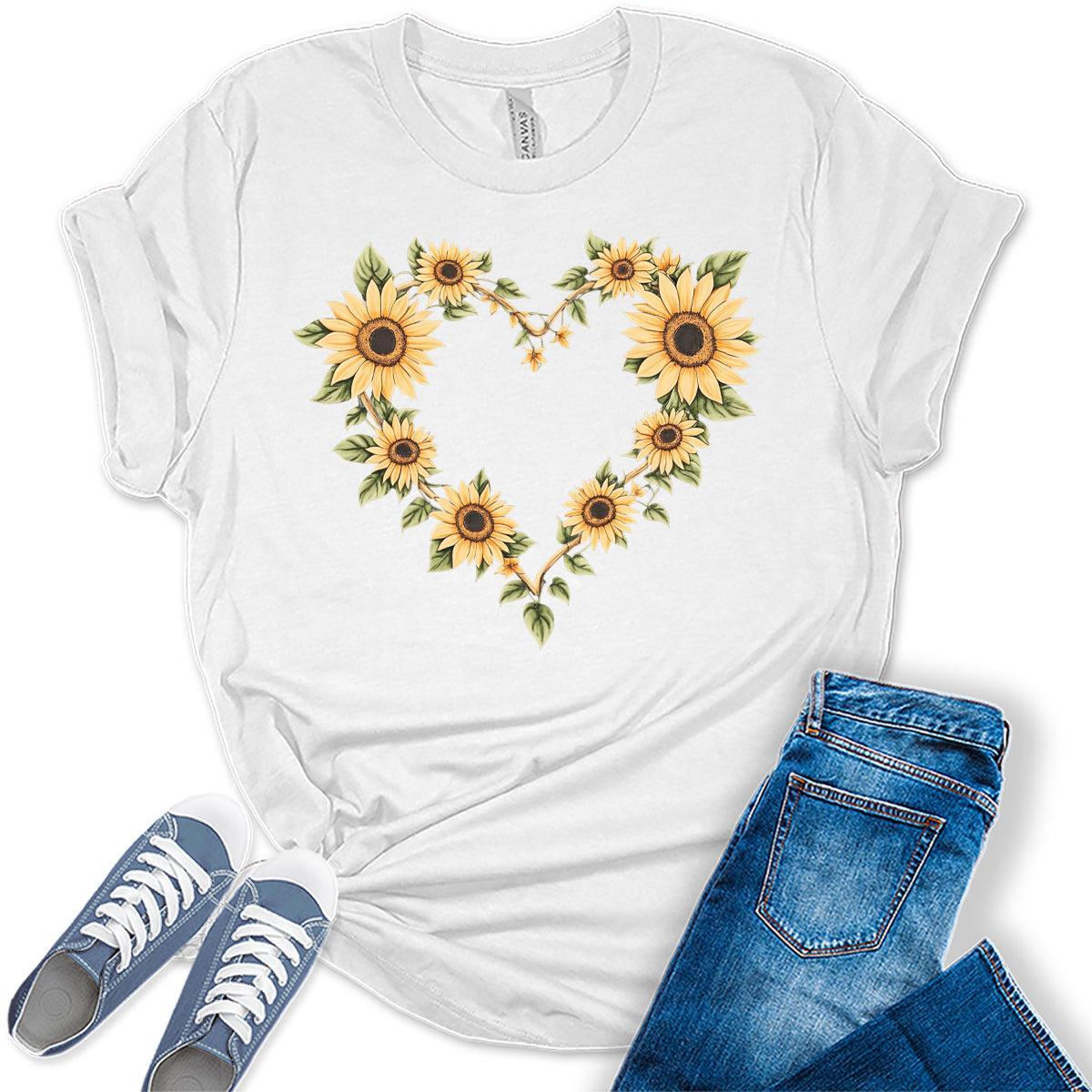 Womens Sunflower Shirts Floral Vintage Heart Graphic Tees Spring Cottagecore T Shirts Bella Summer Tops