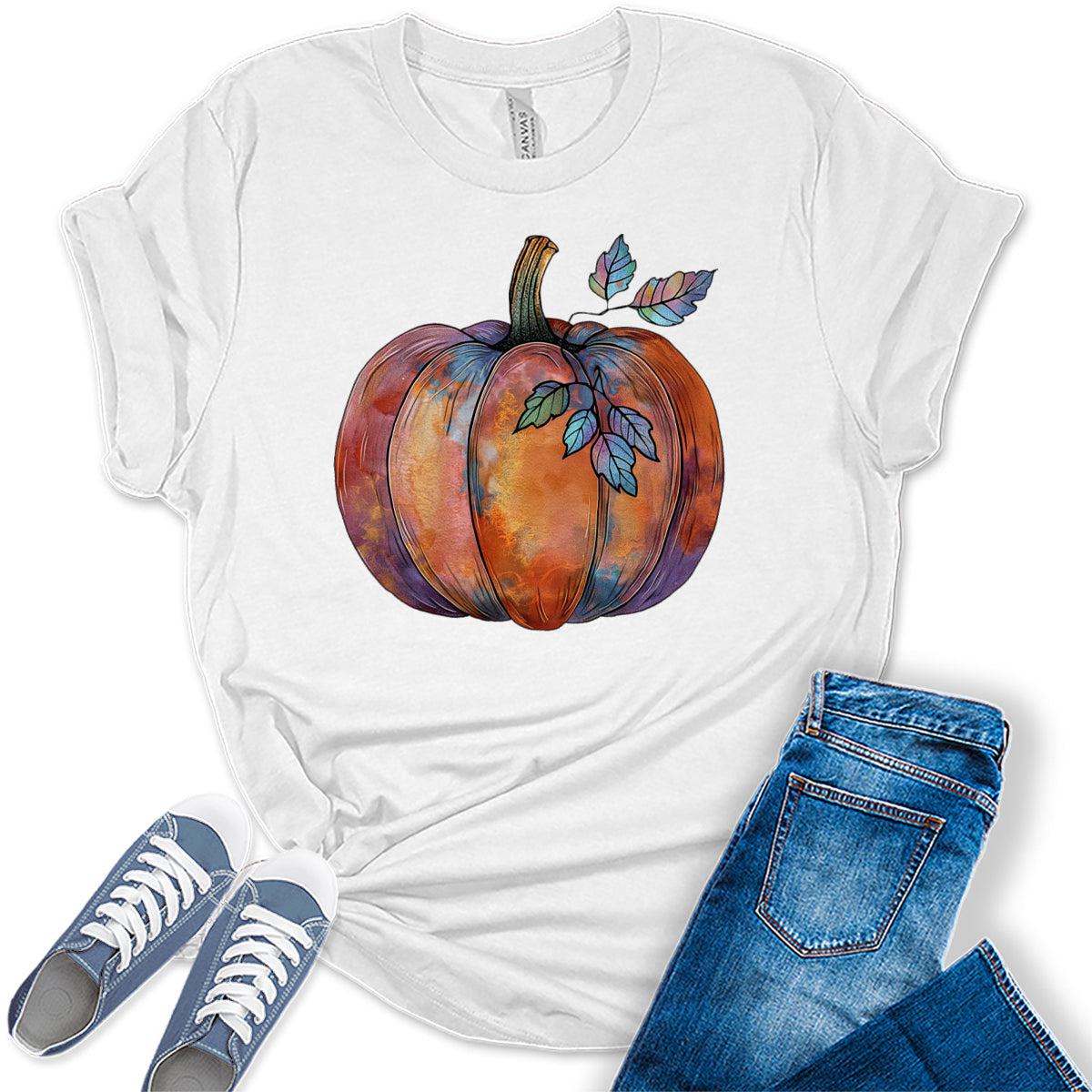 Halloween Pumpkin Shirt Women's Graphic Tees Funny Cute Short Sleeve Fall Shirt Thanksgiving Gift Tops