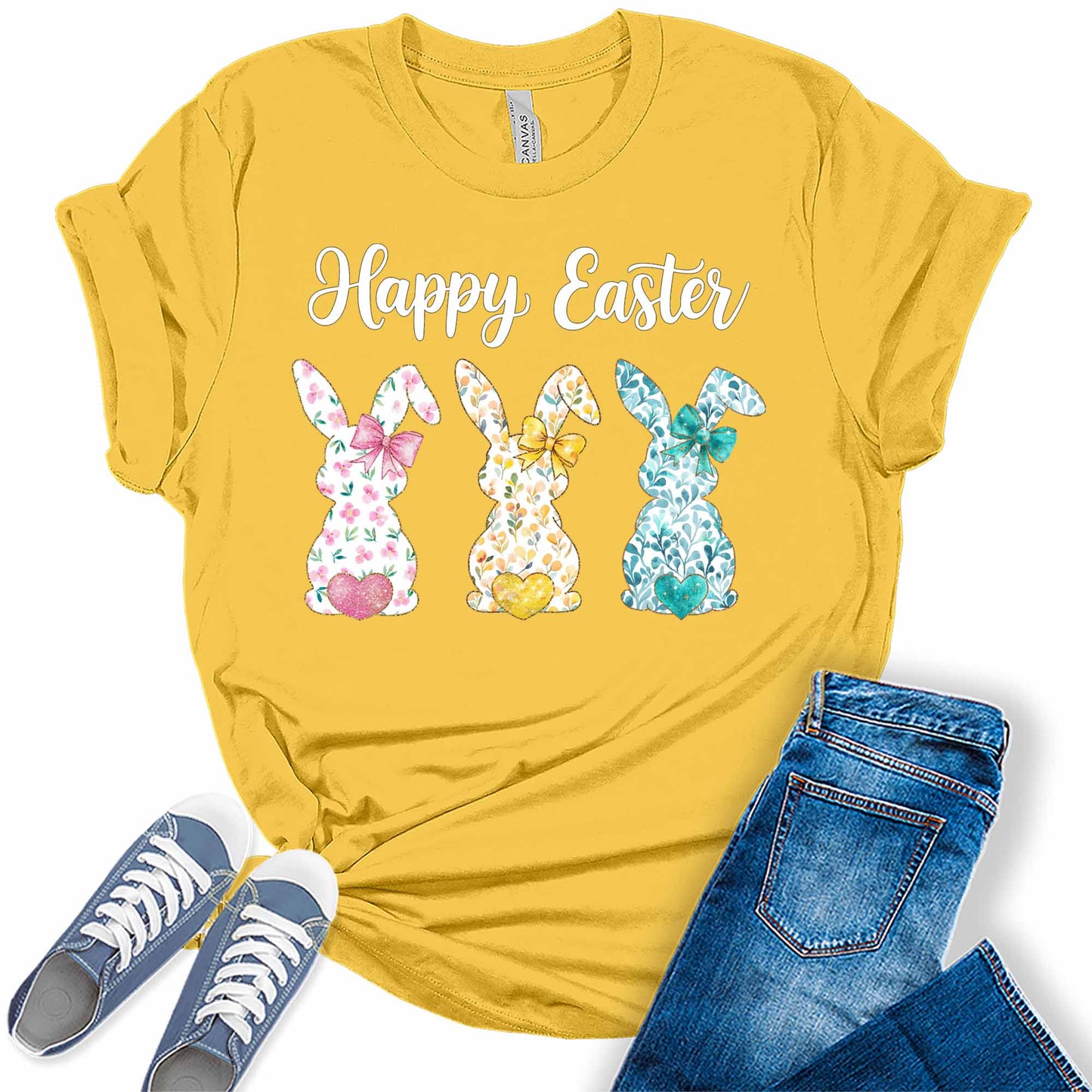 Women's Tops Happy Easter Bunnies Shirt Trendy Graphic Tees