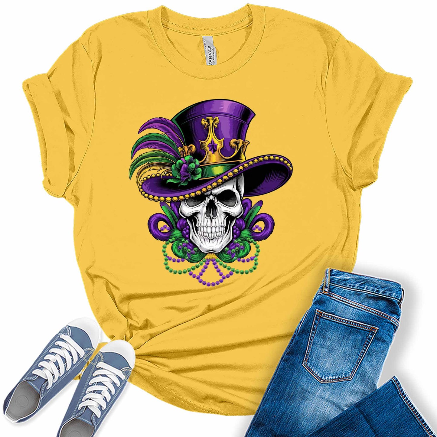 Women's Mardi Gras Festive Skull Graphic Tees
