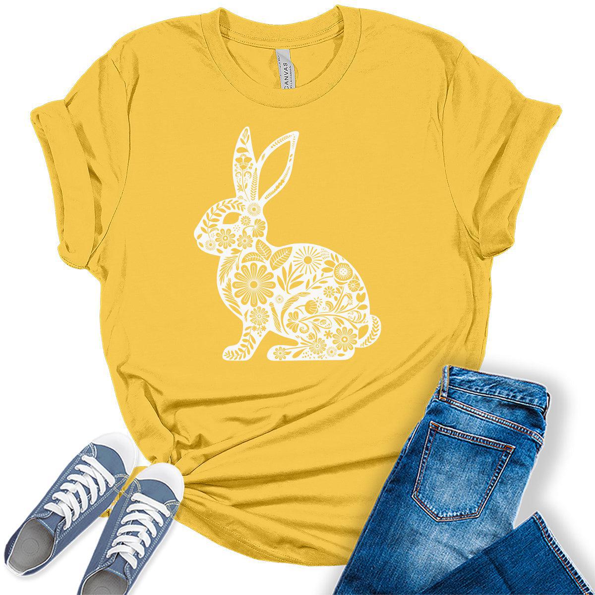 Easter Shirts for Women Cute Floral Bunny Casual Graphic Tees Bella Plus Sized Tops