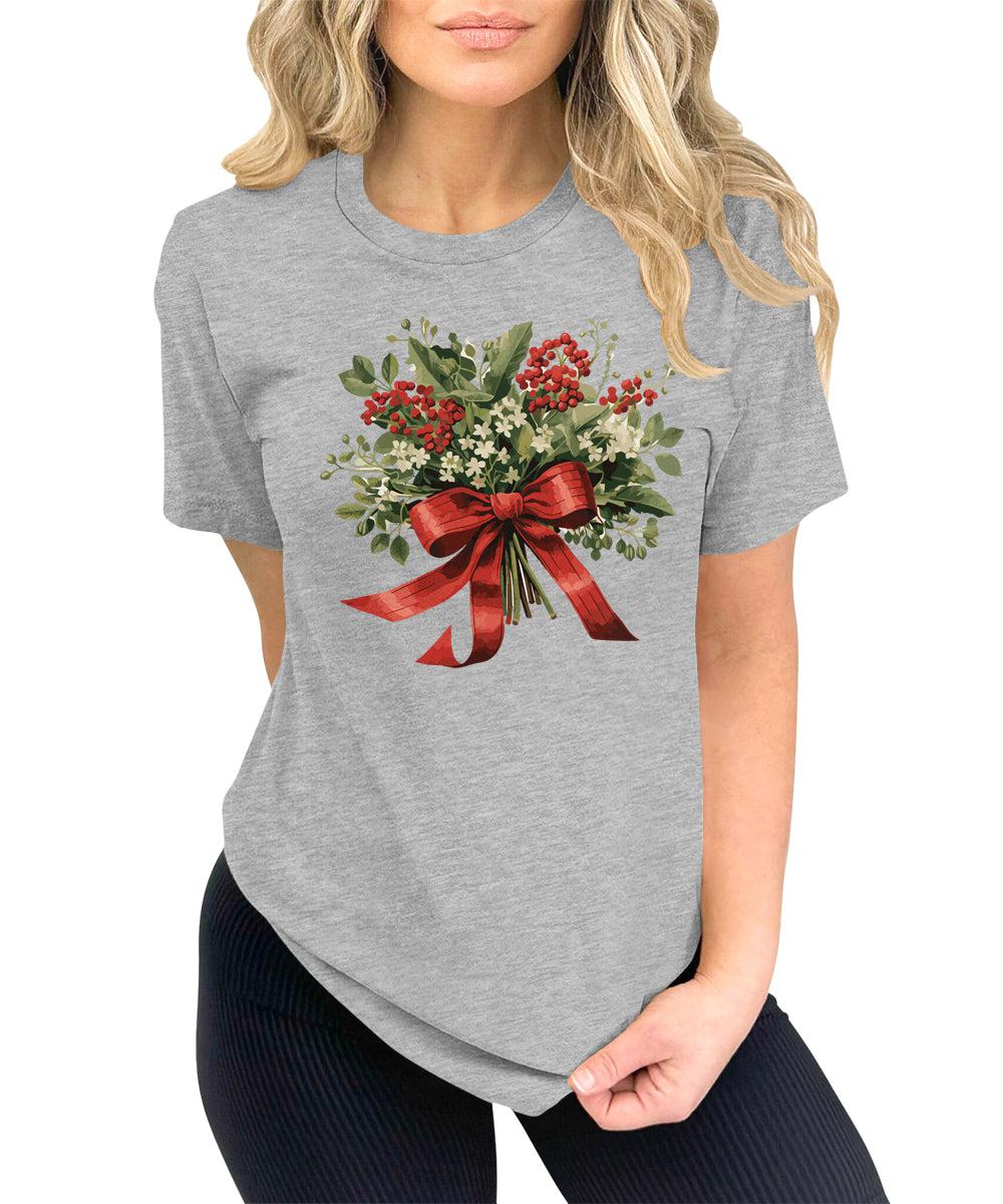Christmas Shirt for Women Holly Graphic Tees Cute Floral Tops
