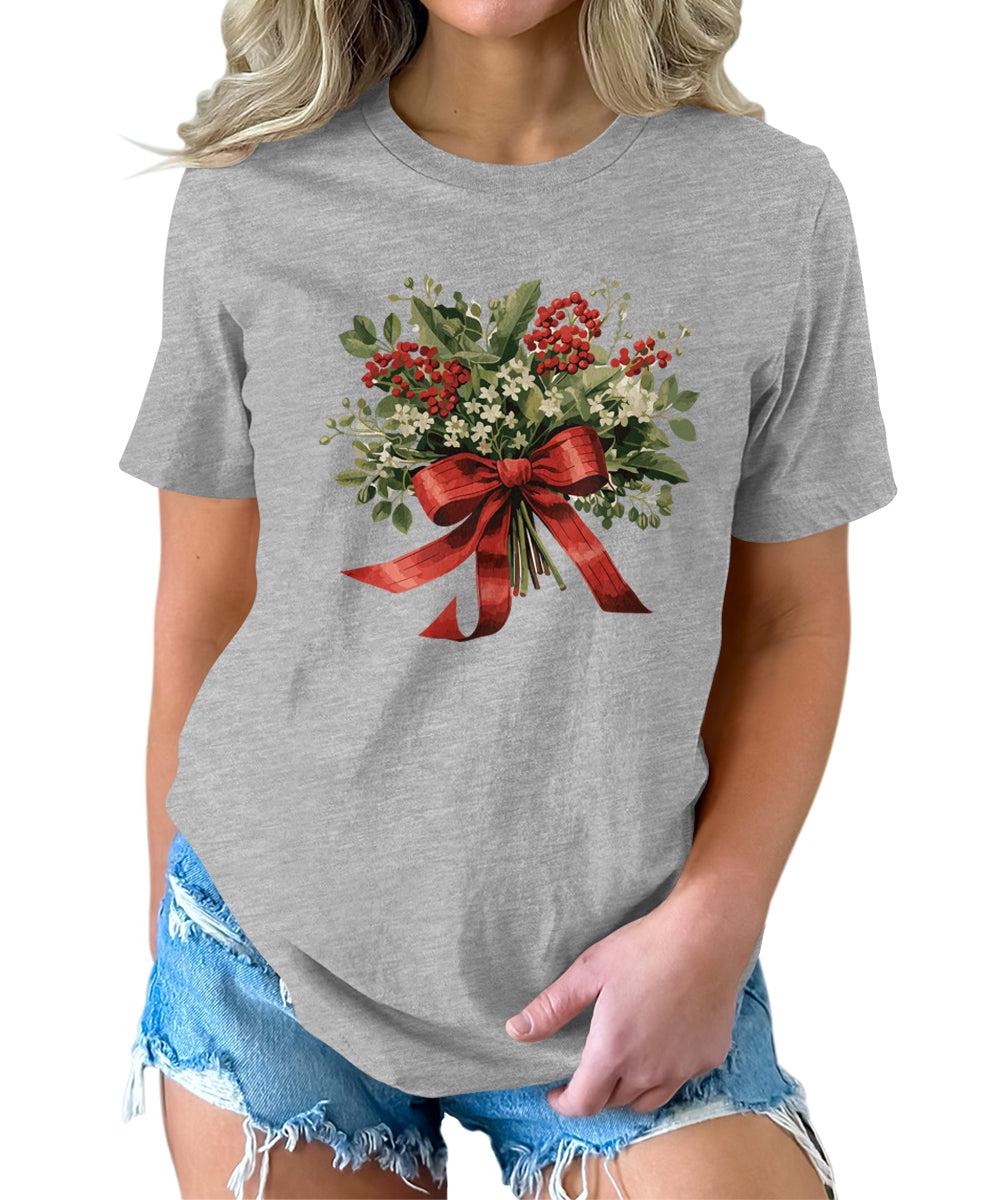 Christmas Shirt for Women Holly Graphic Tees Cute Floral Tops