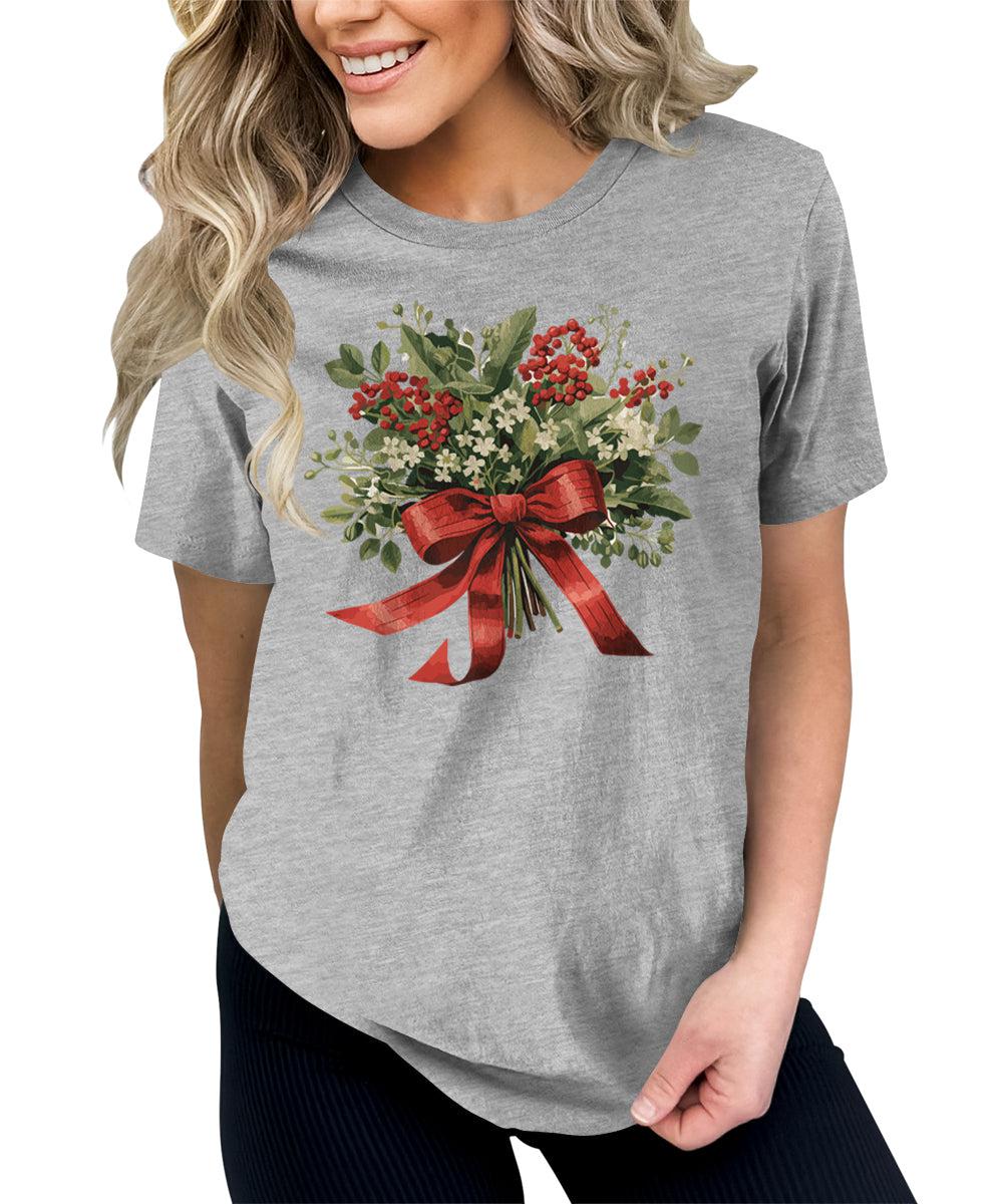 Christmas Shirt for Women Holly Graphic Tees Cute Floral Tops