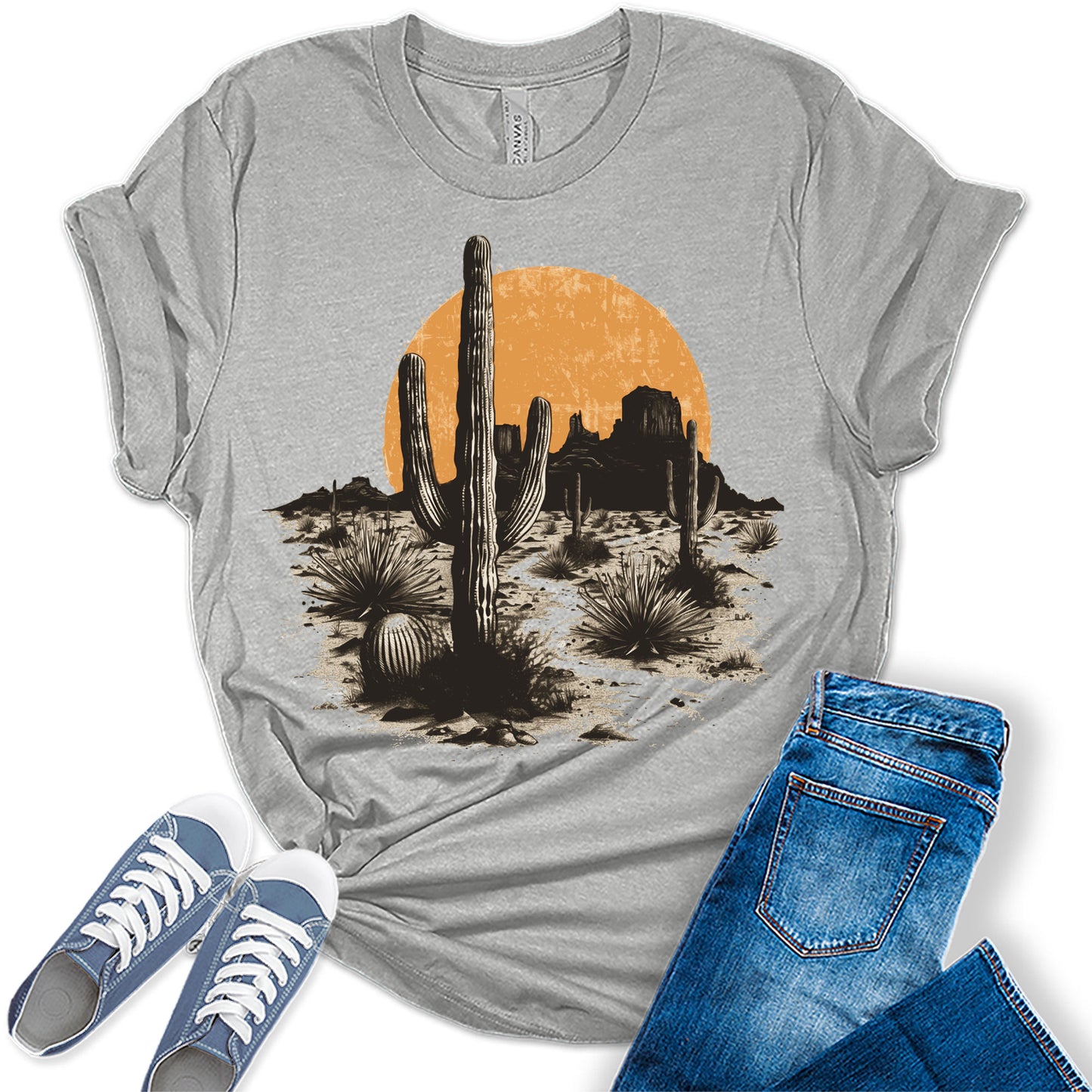 Country Western Shirts for Women Vintage Cactus Desert T Shirts Plus Size Trendy Summer Graphic Tees