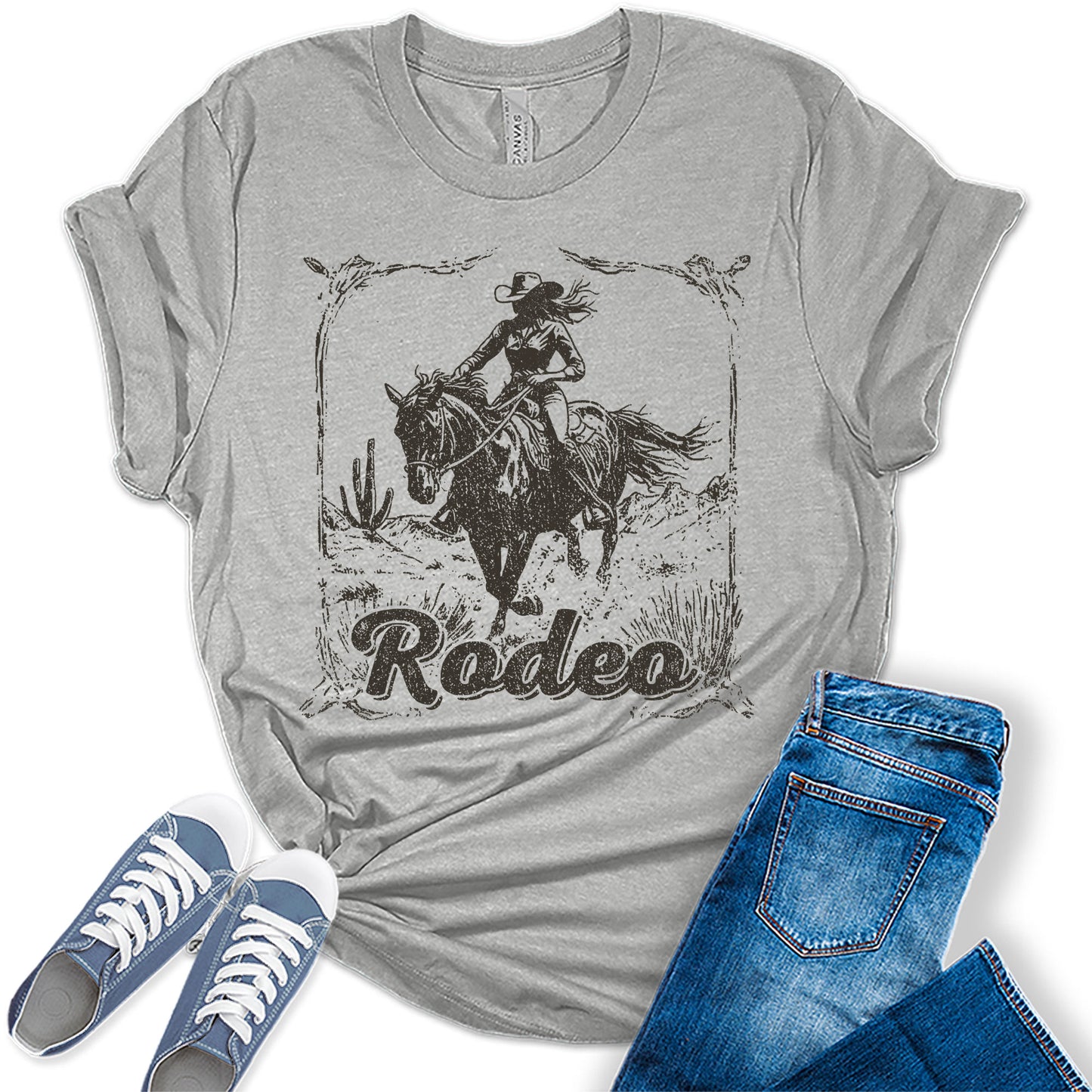 Women's Rodeo Casual Graphic Tees Bella Plus Sized Tops