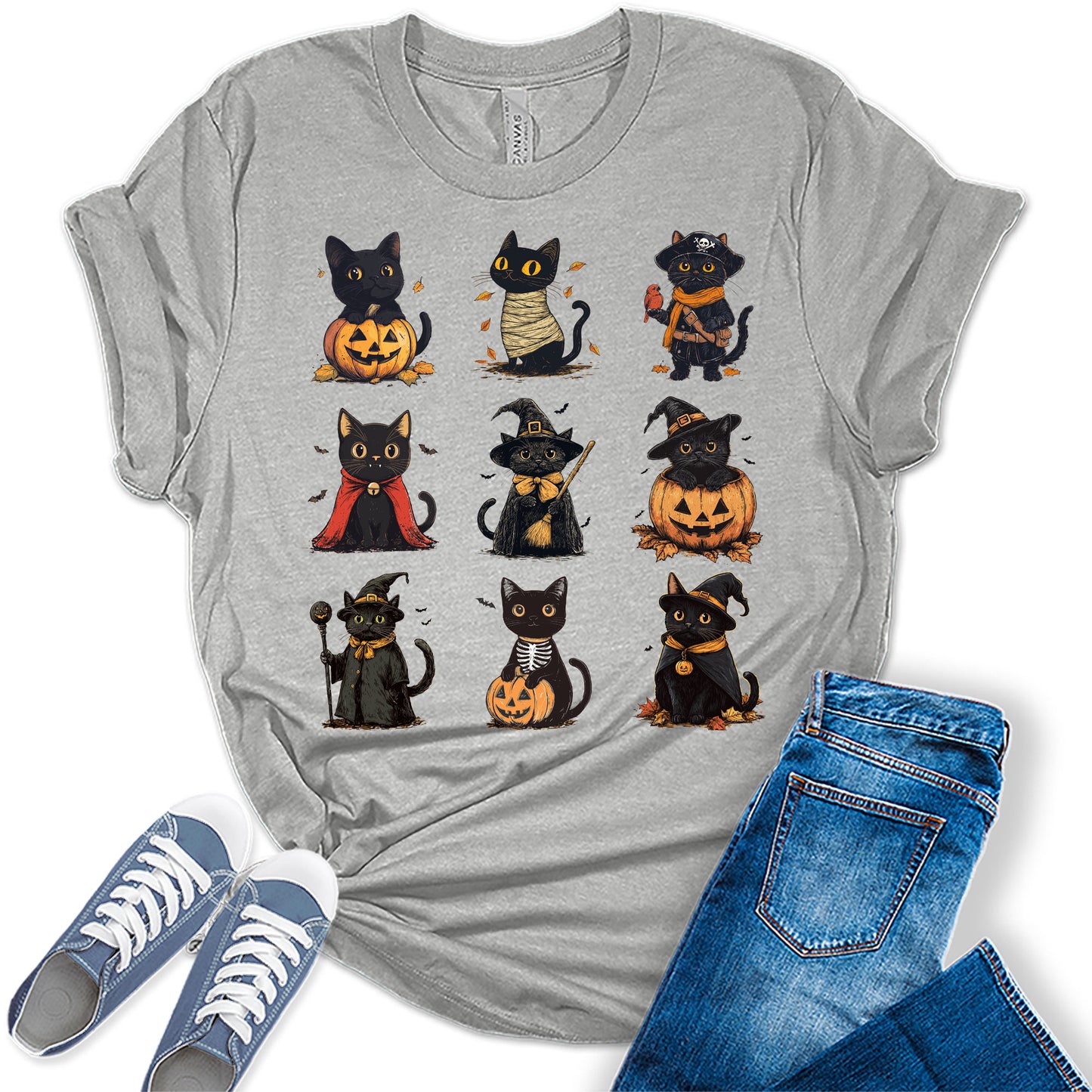 Women's Halloween Black Cat Shirt Funny Costume Graphic Tee